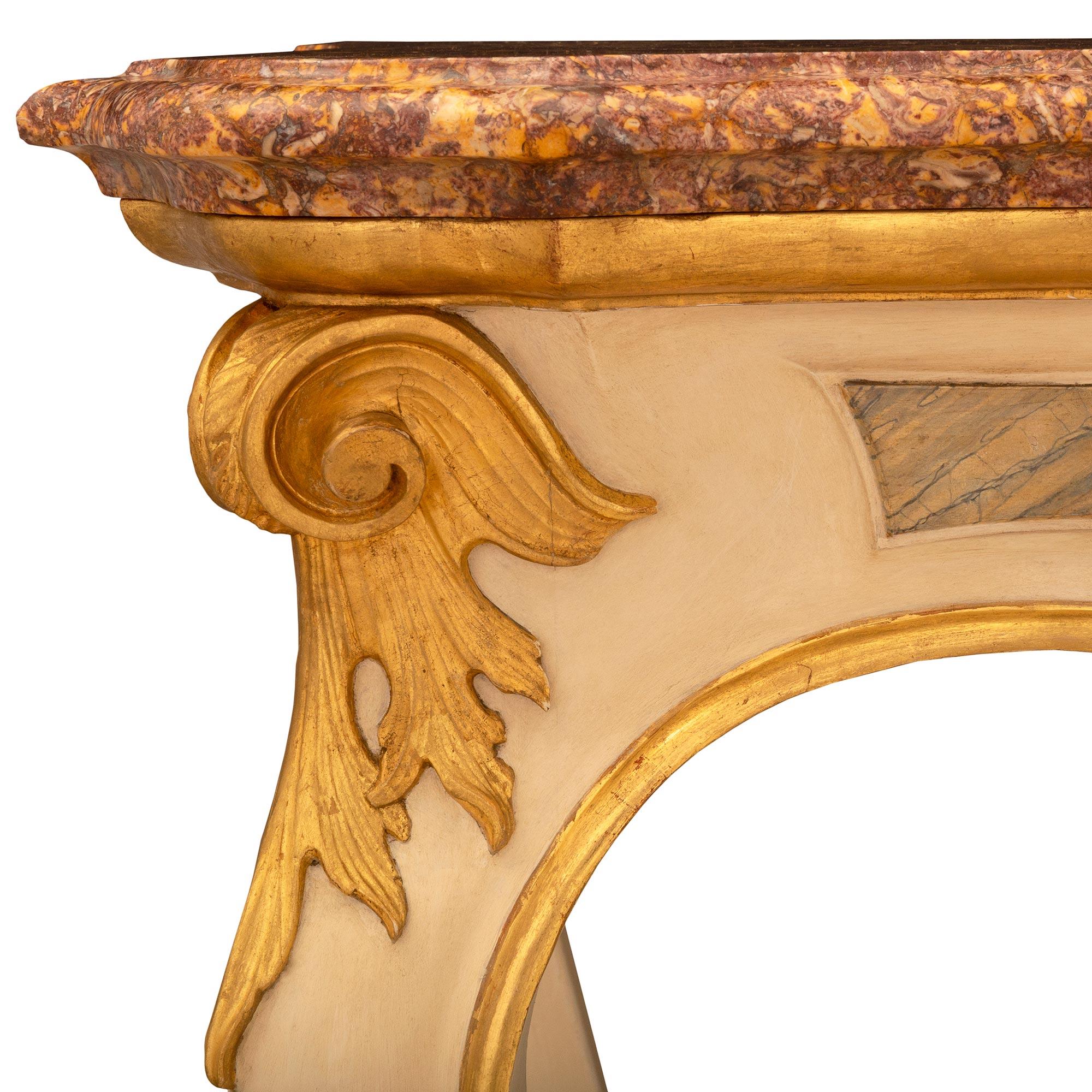 Italian 19th Century Louis XV St. Patinated Wood, Giltwood, and Marble Console For Sale 2