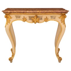 Antique Italian 19th Century Louis XV St. Patinated Wood, Giltwood, and Marble Console