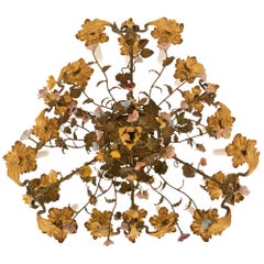 Italian 19th Century Louis XV St. Tole, Gilt Metal And Saxe Porcelain Chandelier