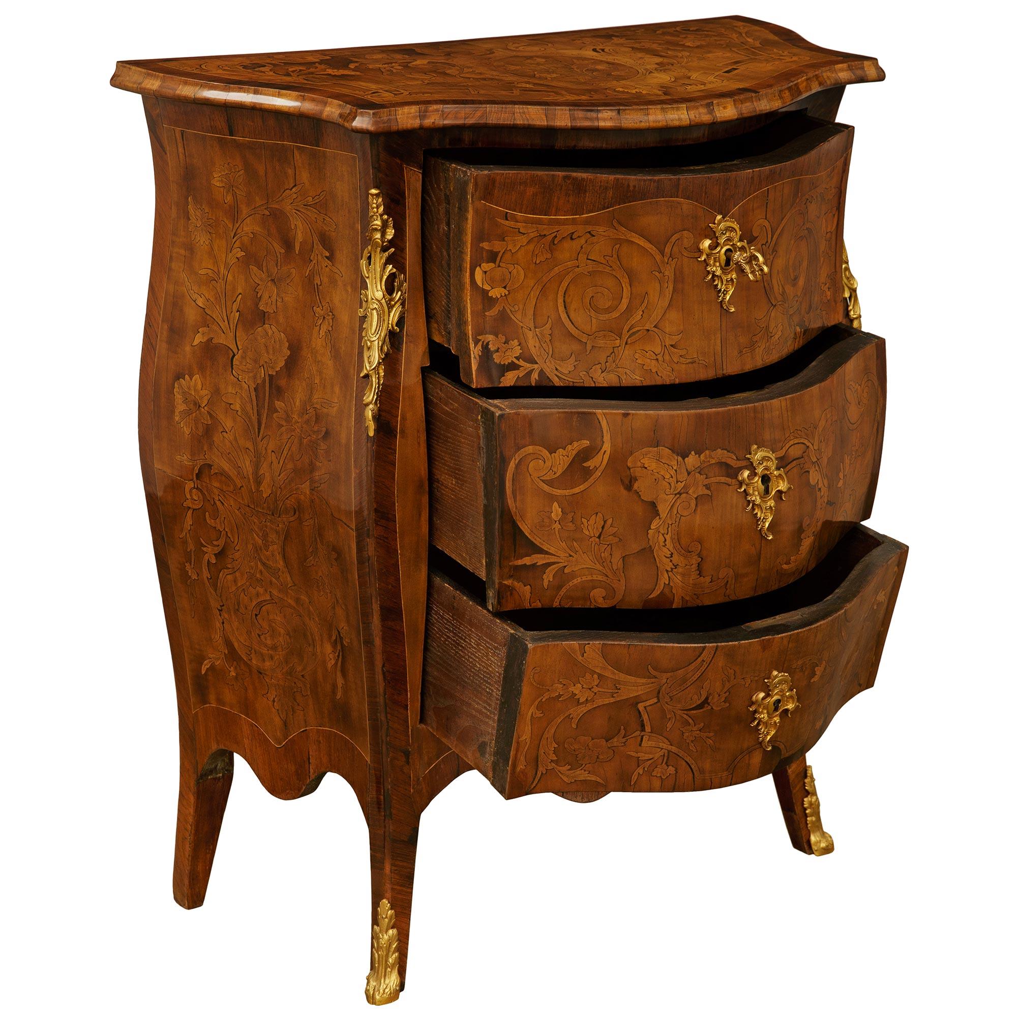 19th Century Italian 19th century Louis XV st. Walnut and Ormolu commode For Sale