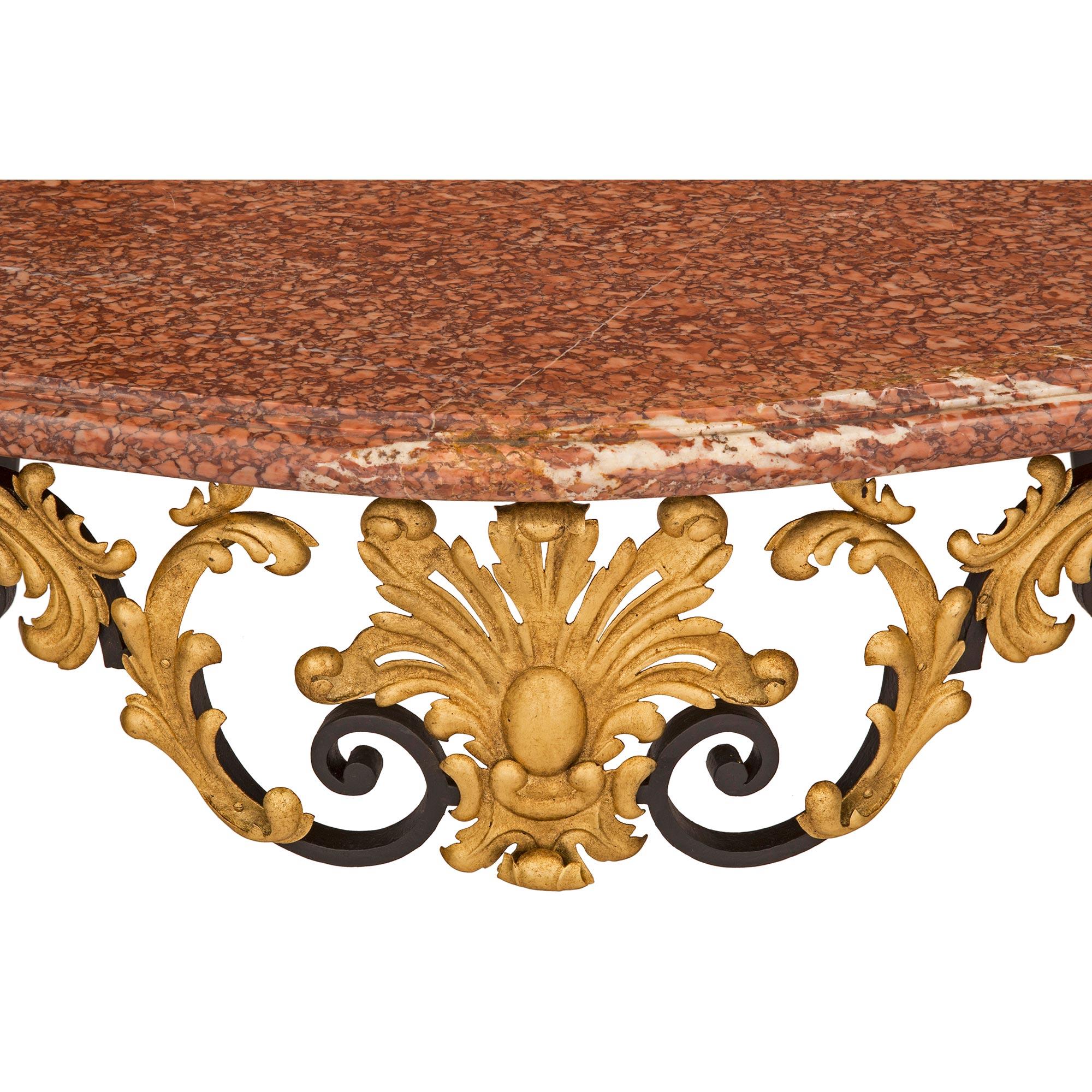 Italienischer Konsolentisch aus Schmiedeeisen und Marmor im Stil Louis XV. des 19. Jahrhunderts im Angebot 4