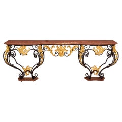 Italian 19th Century Louis XV St. Wrought Iron and Marble Console Table