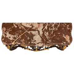 Italian 19th Century Louis XV St. Wrought Iron, Gilt Metal and Marble Console