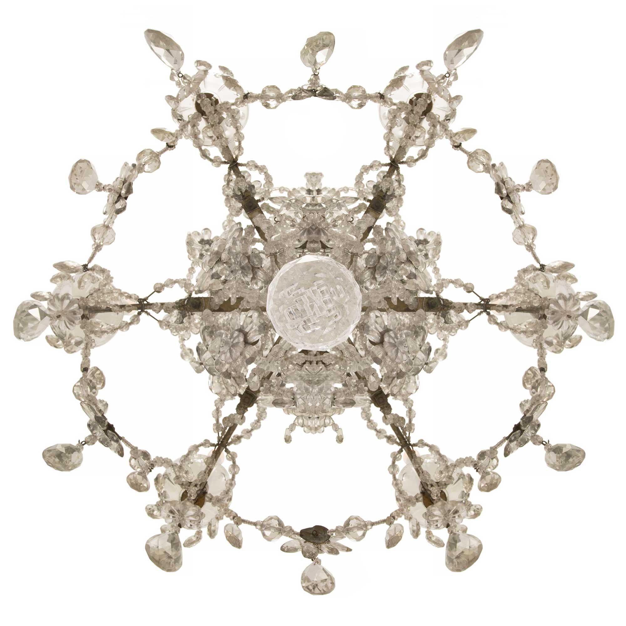 Italian 19th Century Louis XV Style Crystal, Cut Glass and Iron Chandelier For Sale 4