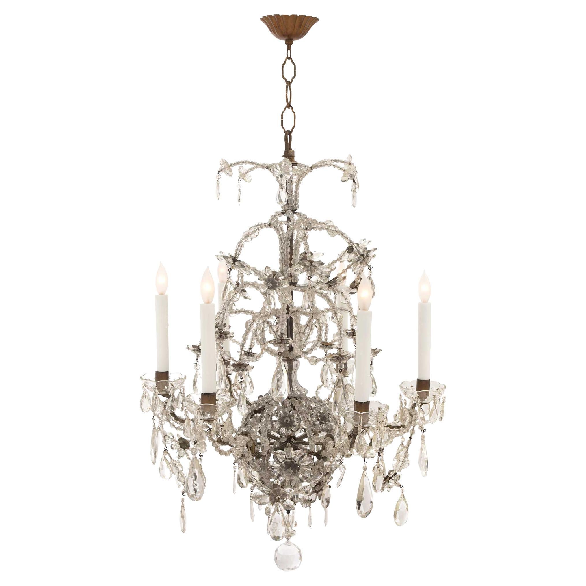 Italian 19th Century Louis XV Style Crystal, Cut Glass and Iron Chandelier For Sale