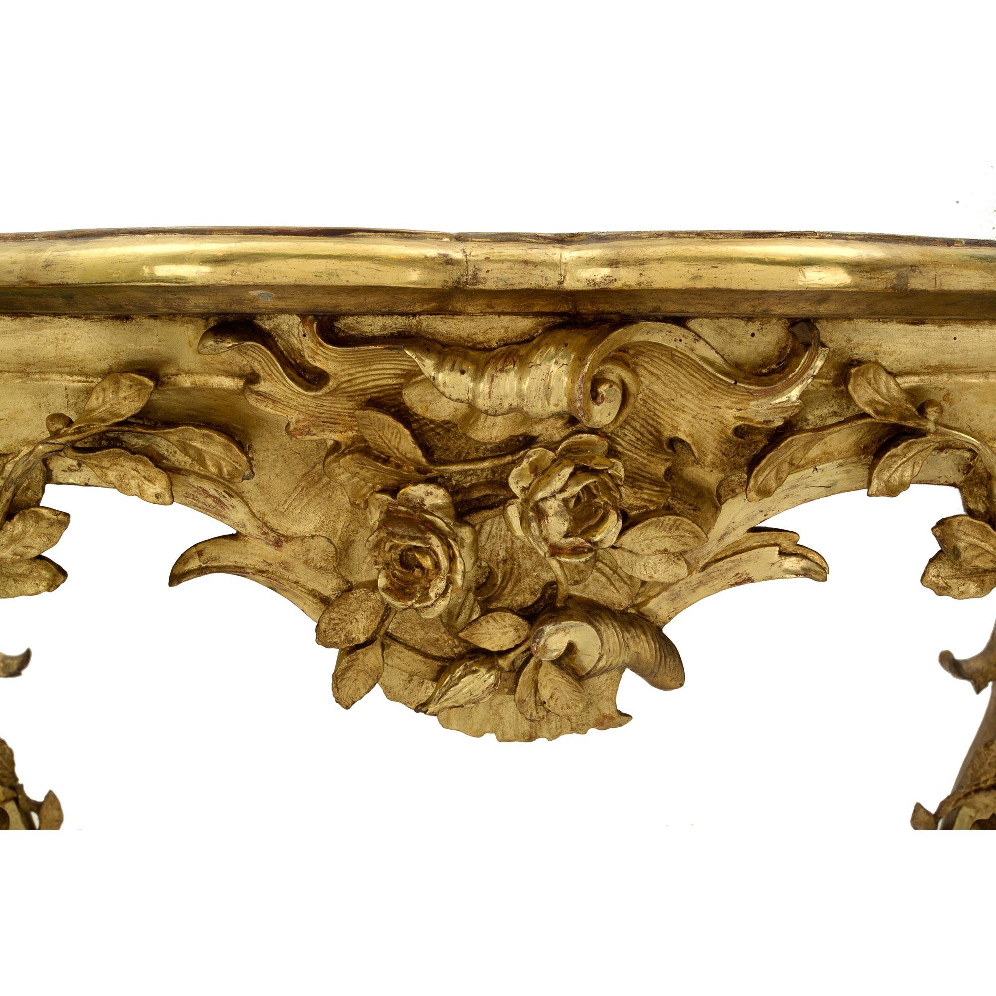 Italian 19th Century Louis XV Style Finely Carved Giltwood Freestanding Console For Sale 2