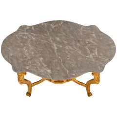 Italian 19th Century Louis XV Style Giltwood and Marble Oval Center Table