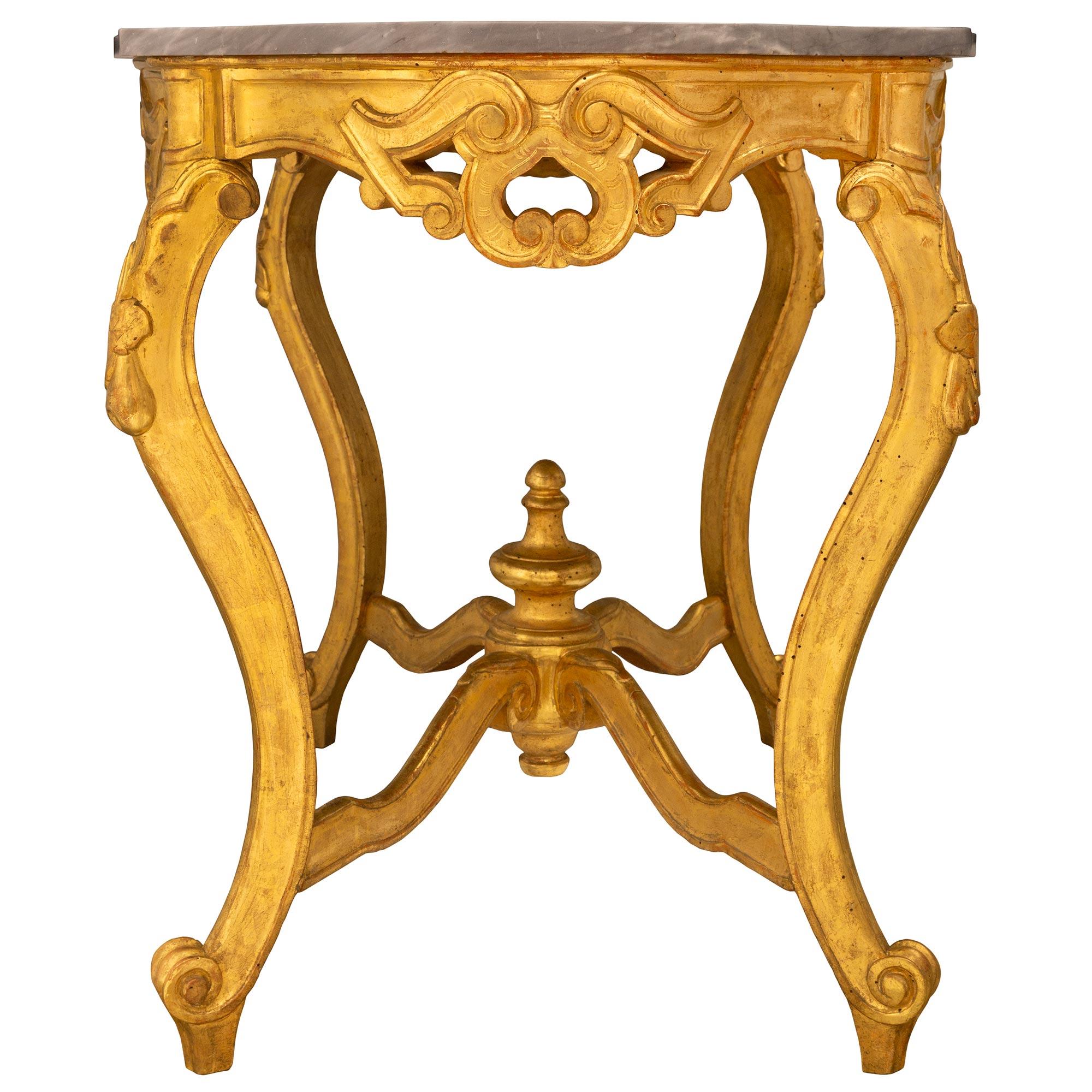 Italian 19th Century Louis XV Style Giltwood and Marble Oval Center Table For Sale 1