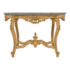 Italian 19th Century Louis XV Style Giltwood and Marble Oval Center Table