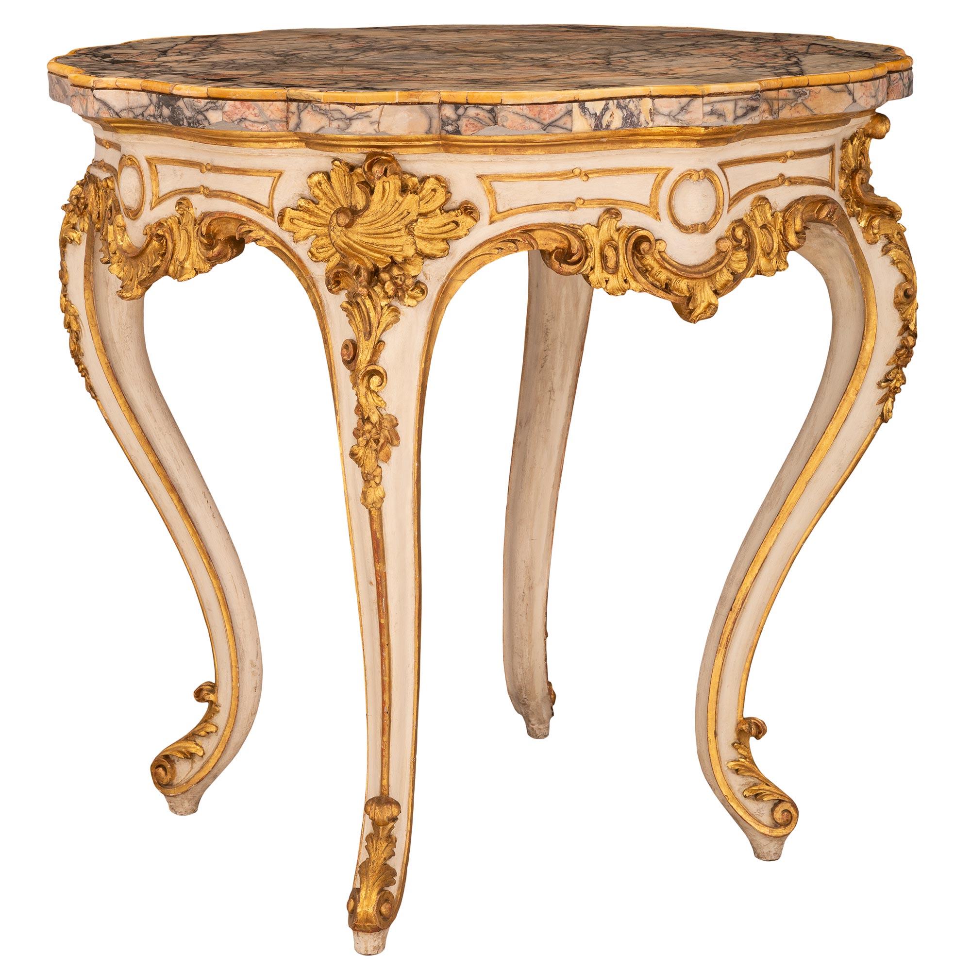 Marble Italian 19th Century Louis XV Style Patinated and Gilt Center Table For Sale