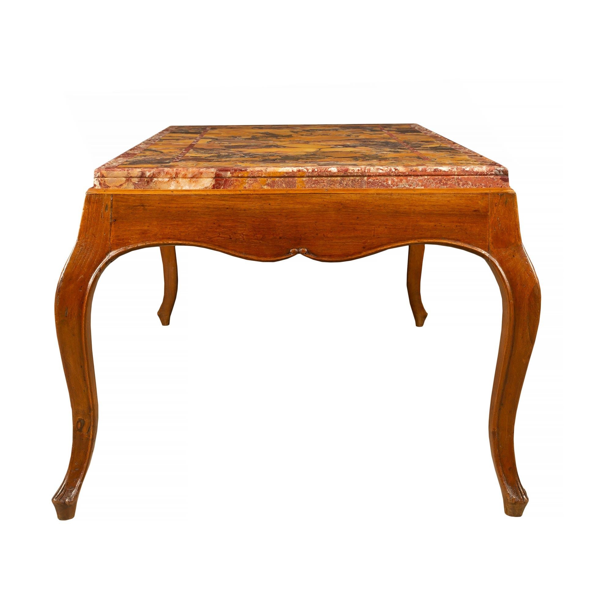 Italian 19th Century Louis XV Style Walnut and Marble Coffee Table For Sale 2