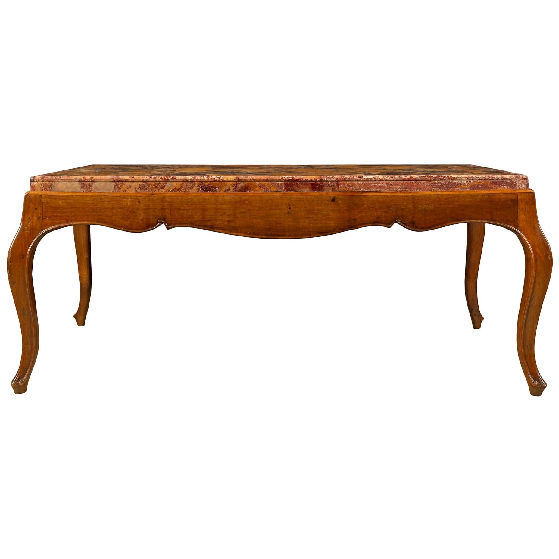 Italian 19th Century Louis XV Style Walnut and Marble Coffee Table For Sale