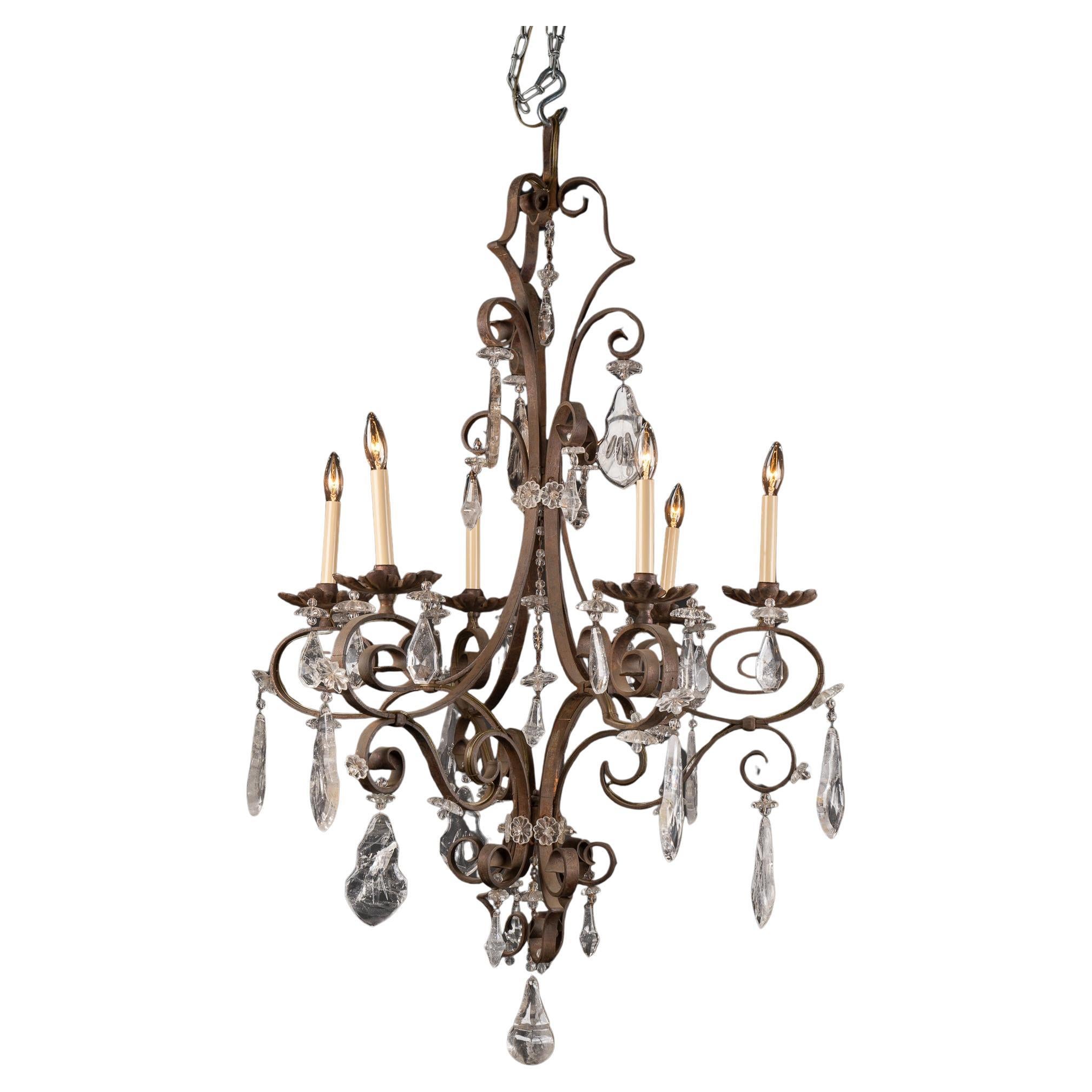 Italian 19th Century Louis XV Wrought Iron & Rock Crystal Chandelier
