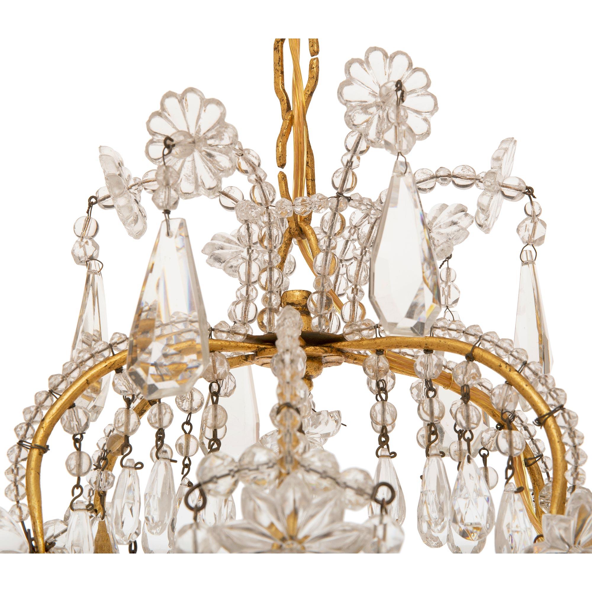 Italian 19th Century Louis XVI St. Gilt Metal And Crystal Chandelier For Sale 1