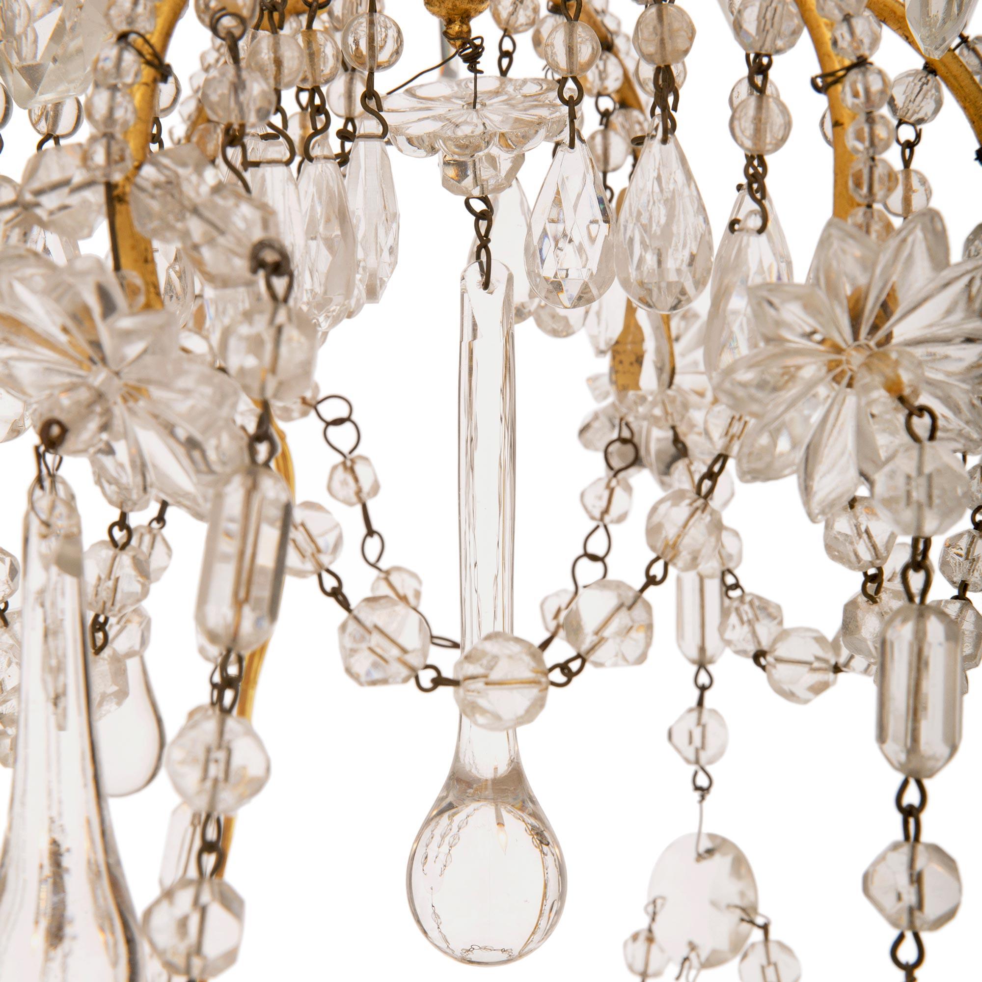 Italian 19th Century Louis XVI St. Gilt Metal And Crystal Chandelier For Sale 2