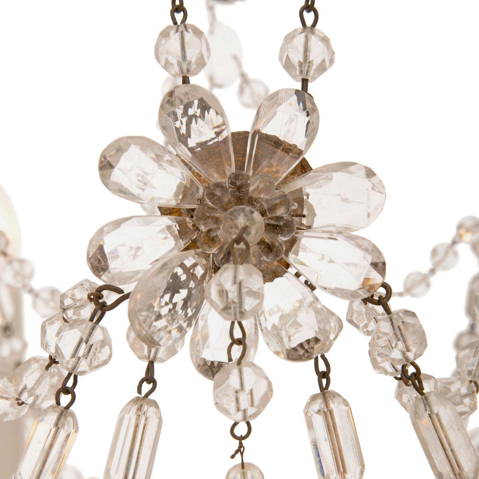 Italian 19th Century Louis XVI St. Gilt Metal And Crystal Chandelier For Sale 4