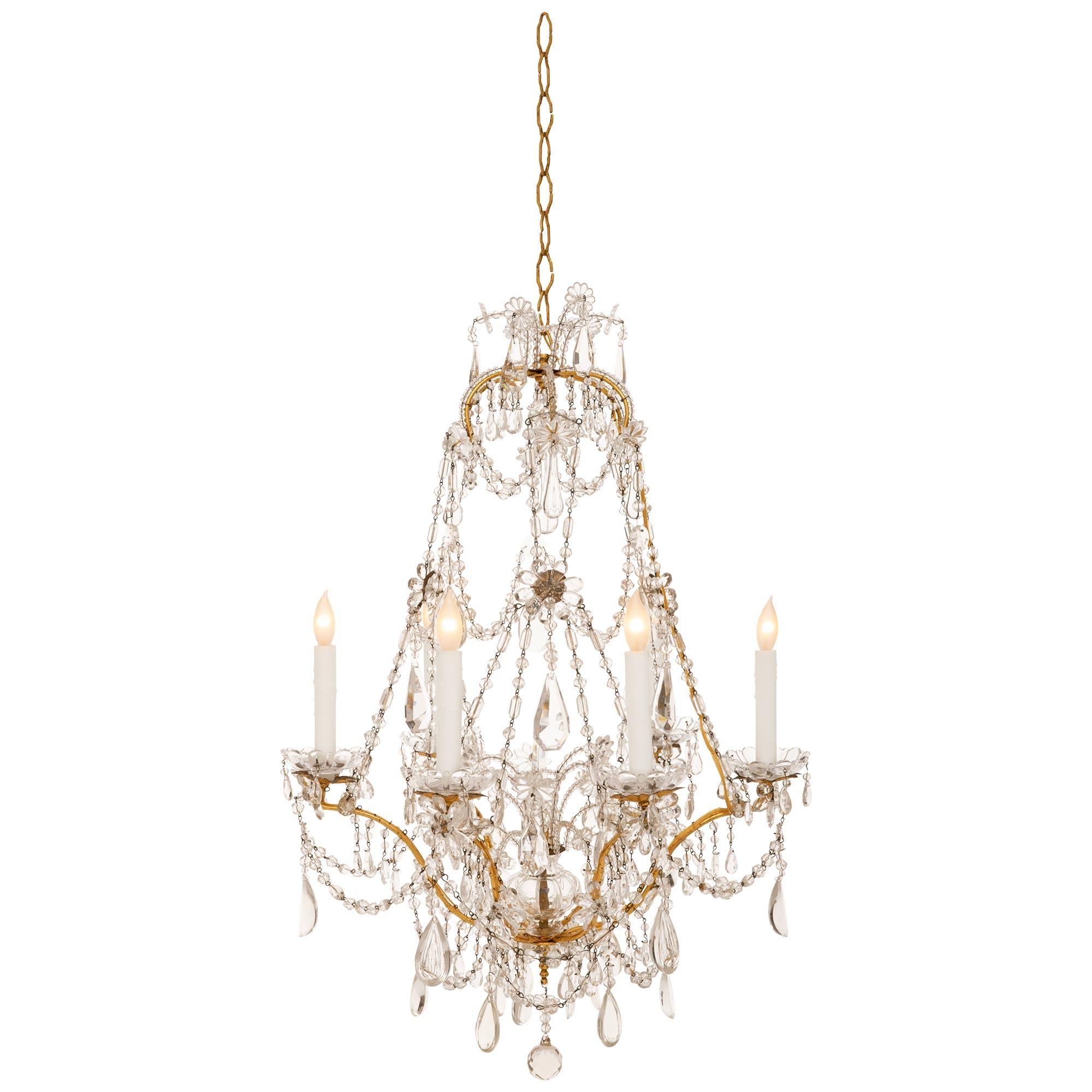 Italian 19th Century Louis XVI St. Gilt Metal And Crystal Chandelier For Sale