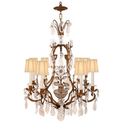 Italian 19th Century Louis XVI St. Gilt Metal and Rock Crystal Chandelier