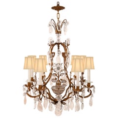 Italian 19th Century Louis XVI St. Gilt Metal and Rock Crystal Chandelier