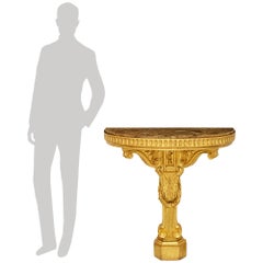 Console italienne du 19ème siècle de style Louis XVI en bois doré et Alabastro Fiorito