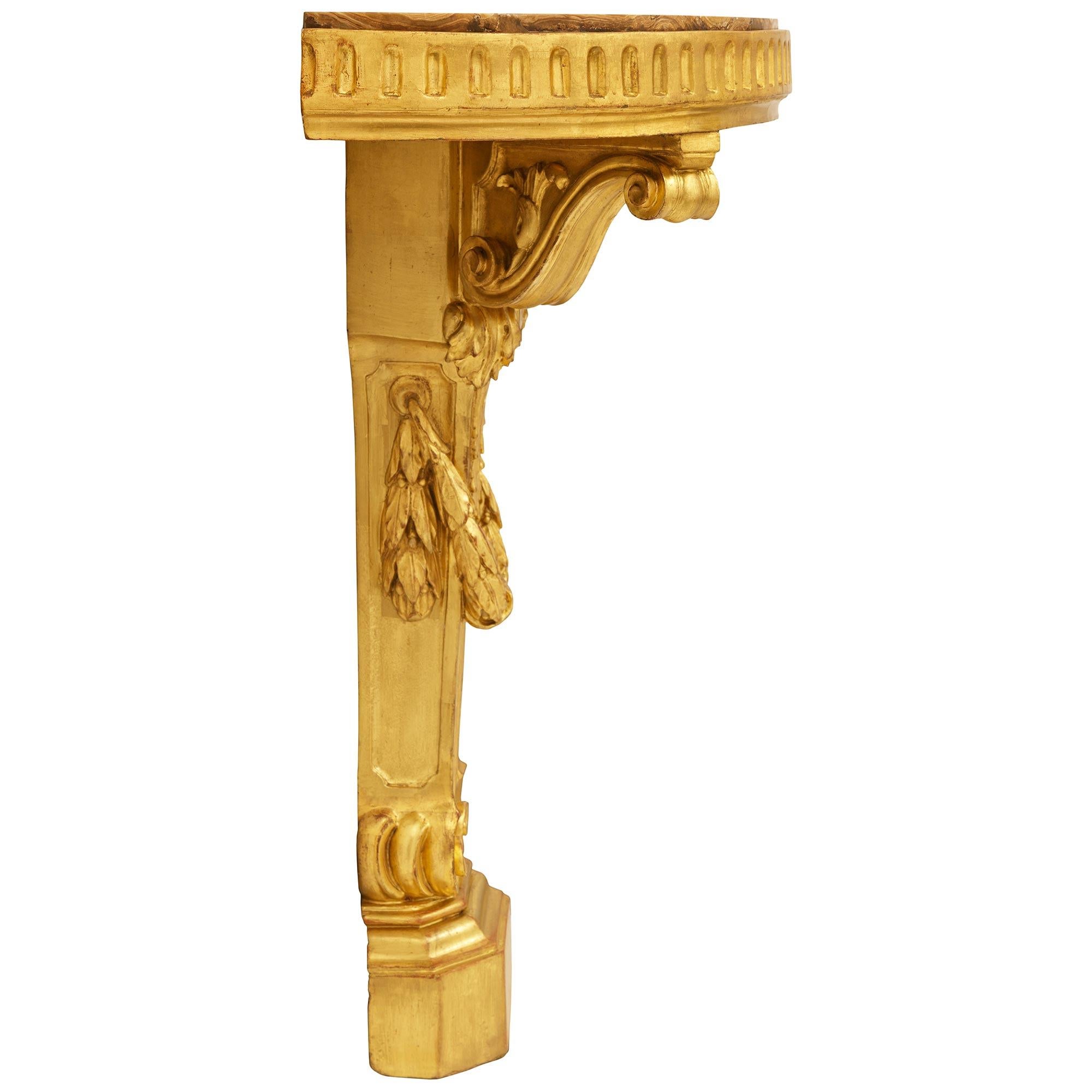 Console italienne du 19ème siècle de style Louis XVI en bois doré et Alabastro Fiorito Bon état - En vente à West Palm Beach, FL