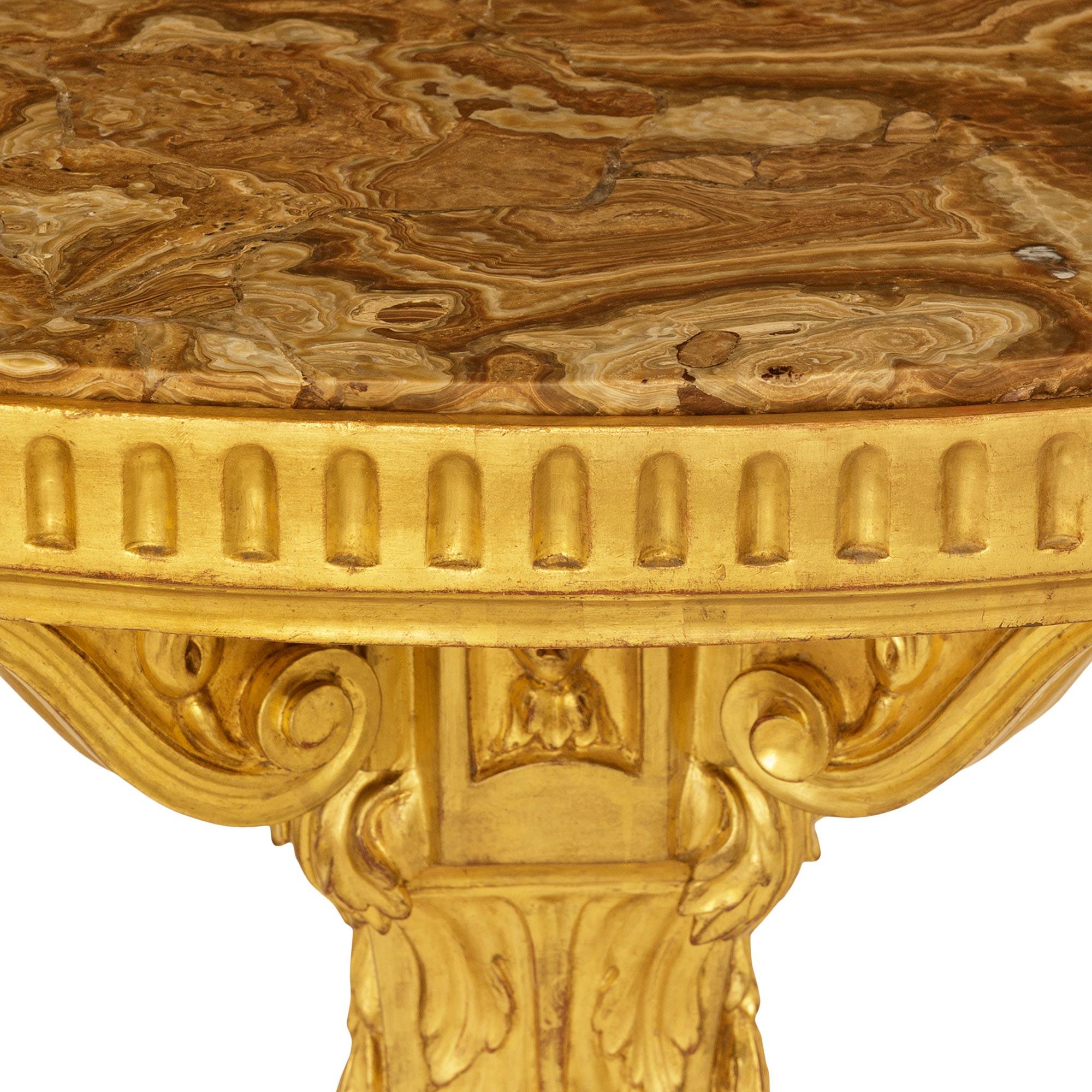 XIXe siècle Console italienne du 19ème siècle de style Louis XVI en bois doré et Alabastro Fiorito en vente