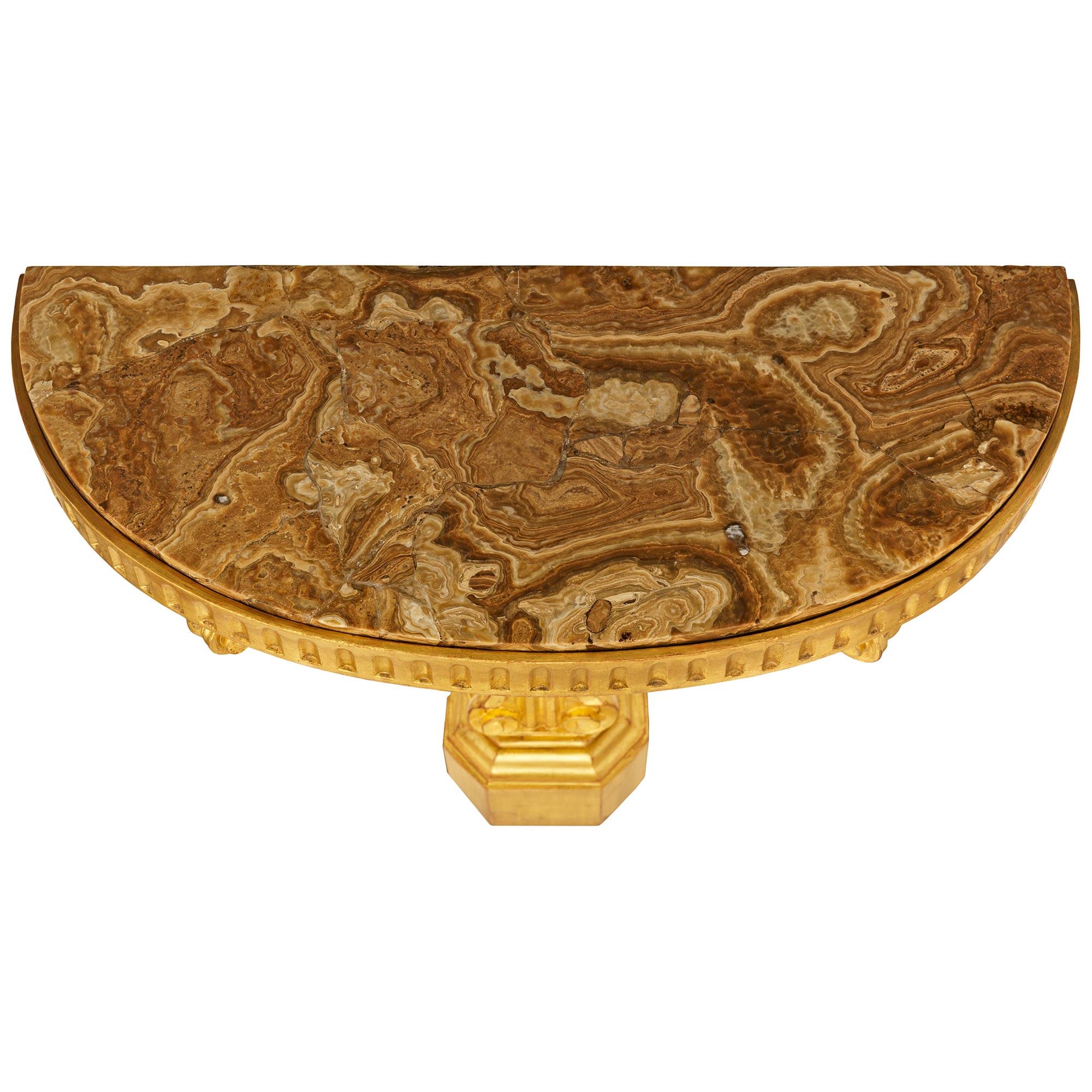 Console italienne du 19ème siècle de style Louis XVI en bois doré et Alabastro Fiorito en vente 3