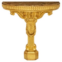 Console italienne du 19ème siècle de style Louis XVI en bois doré et Alabastro Fiorito