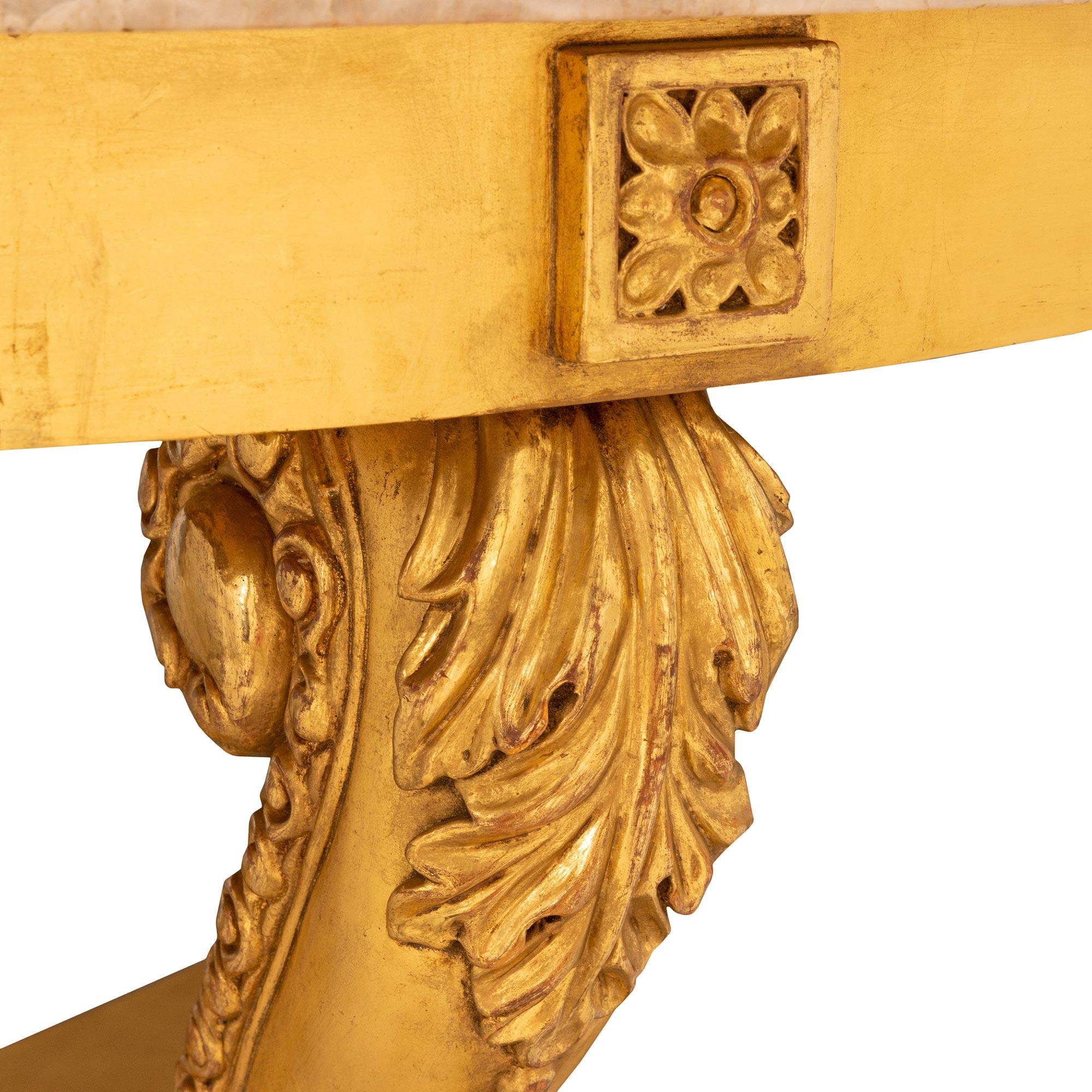 Marble Italian 19th Century Louis XVI St. Giltwood And Alabastro Stone Center Table For Sale