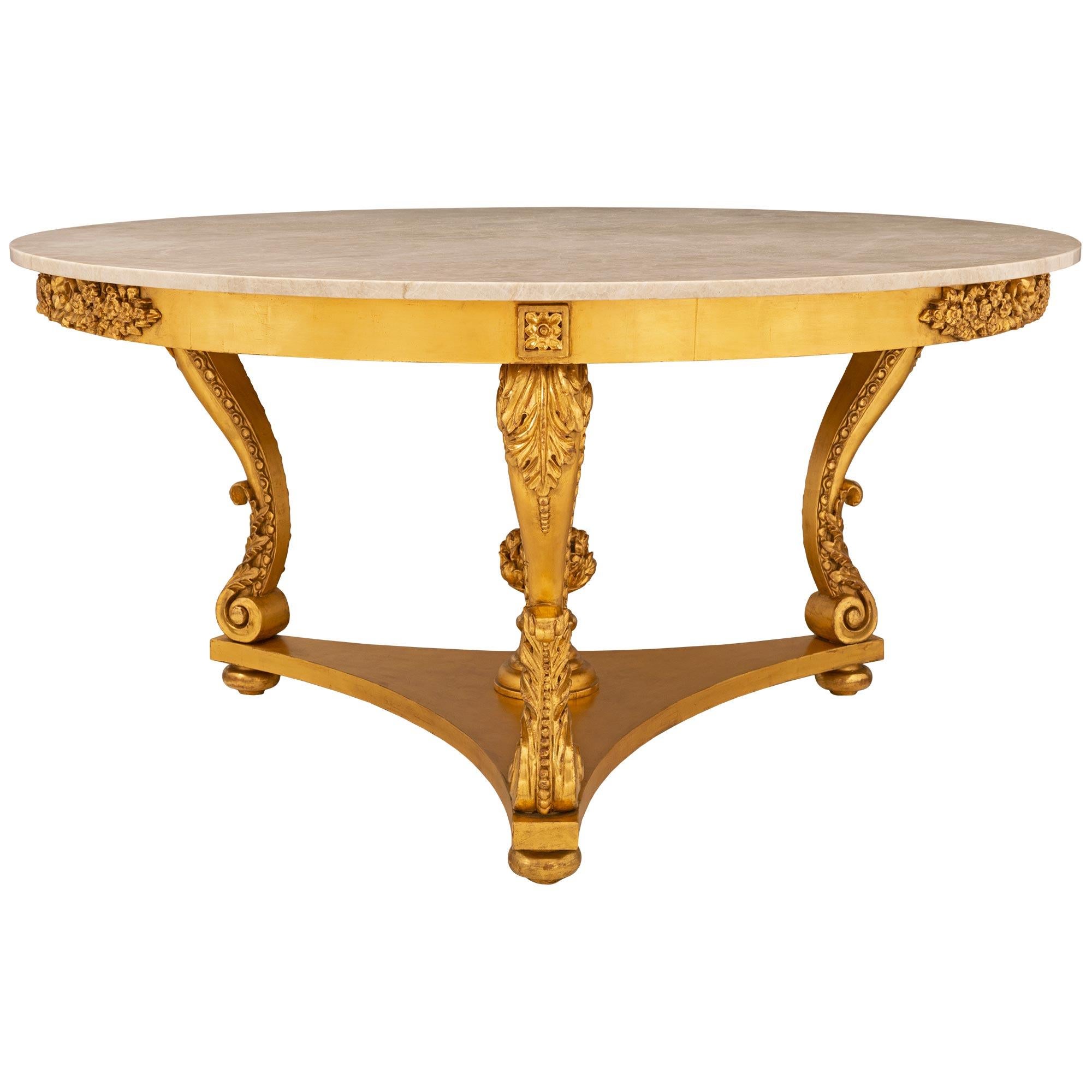 Italian 19th Century Louis XVI St. Giltwood And Alabastro Stone Center Table For Sale 5