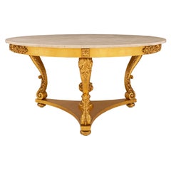 Italian 19th Century Louis XVI St. Giltwood And Alabastro Stone Center Table