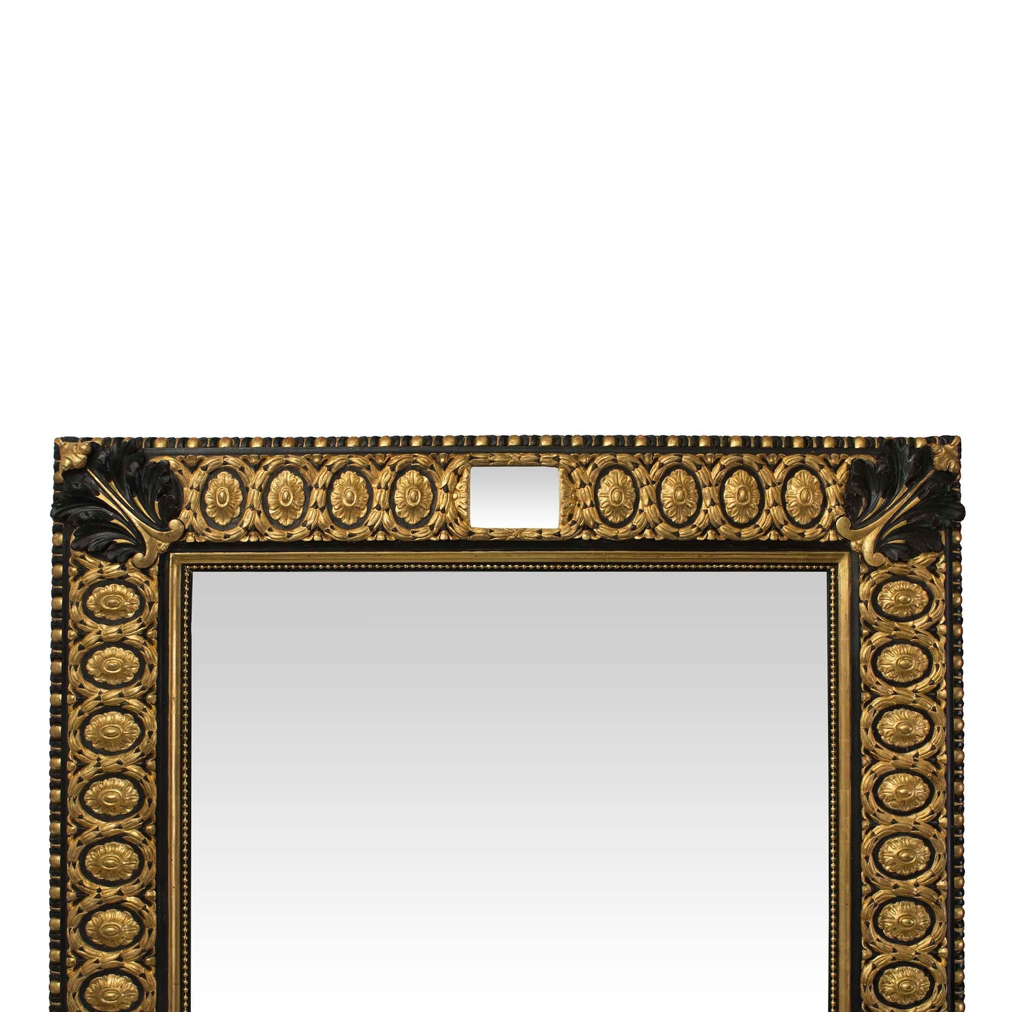 Italian 19th Century Louis XVI St. Giltwood And Black Polychrome Mirror In Good Condition For Sale In West Palm Beach, FL