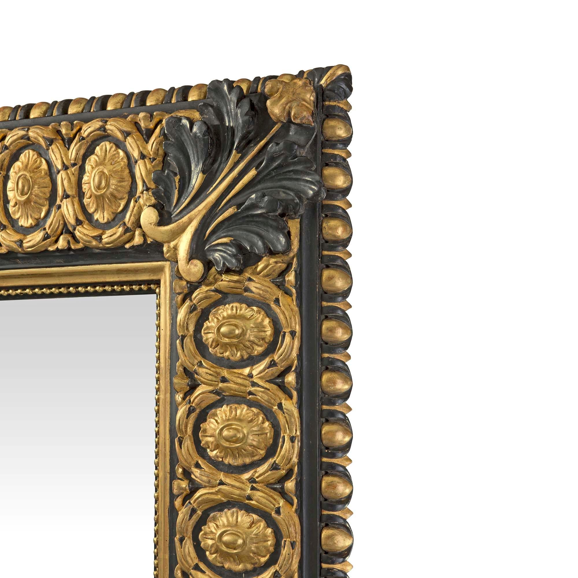 Italian 19th Century Louis XVI St. Giltwood And Black Polychrome Mirror For Sale 2