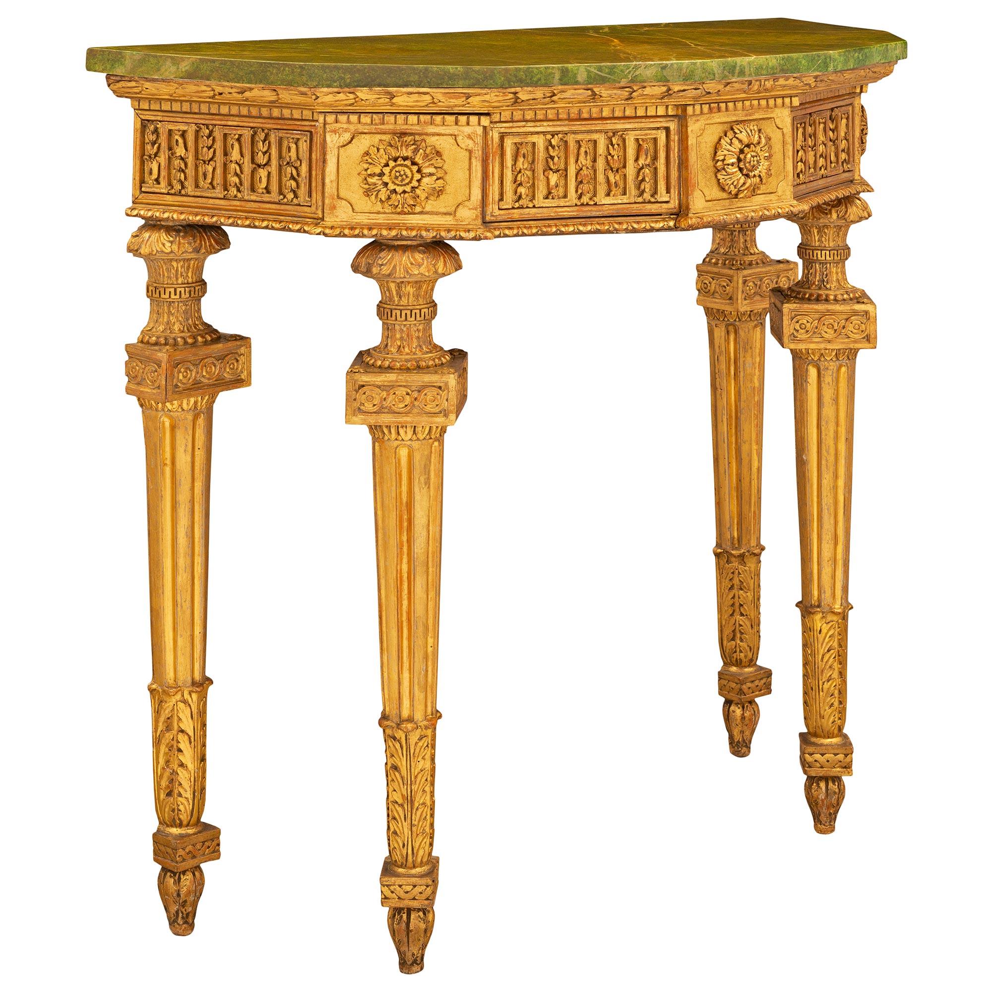 Italian 19th Century Louis XVI St. Giltwood and Faux Painted Marble Console In Good Condition For Sale In West Palm Beach, FL