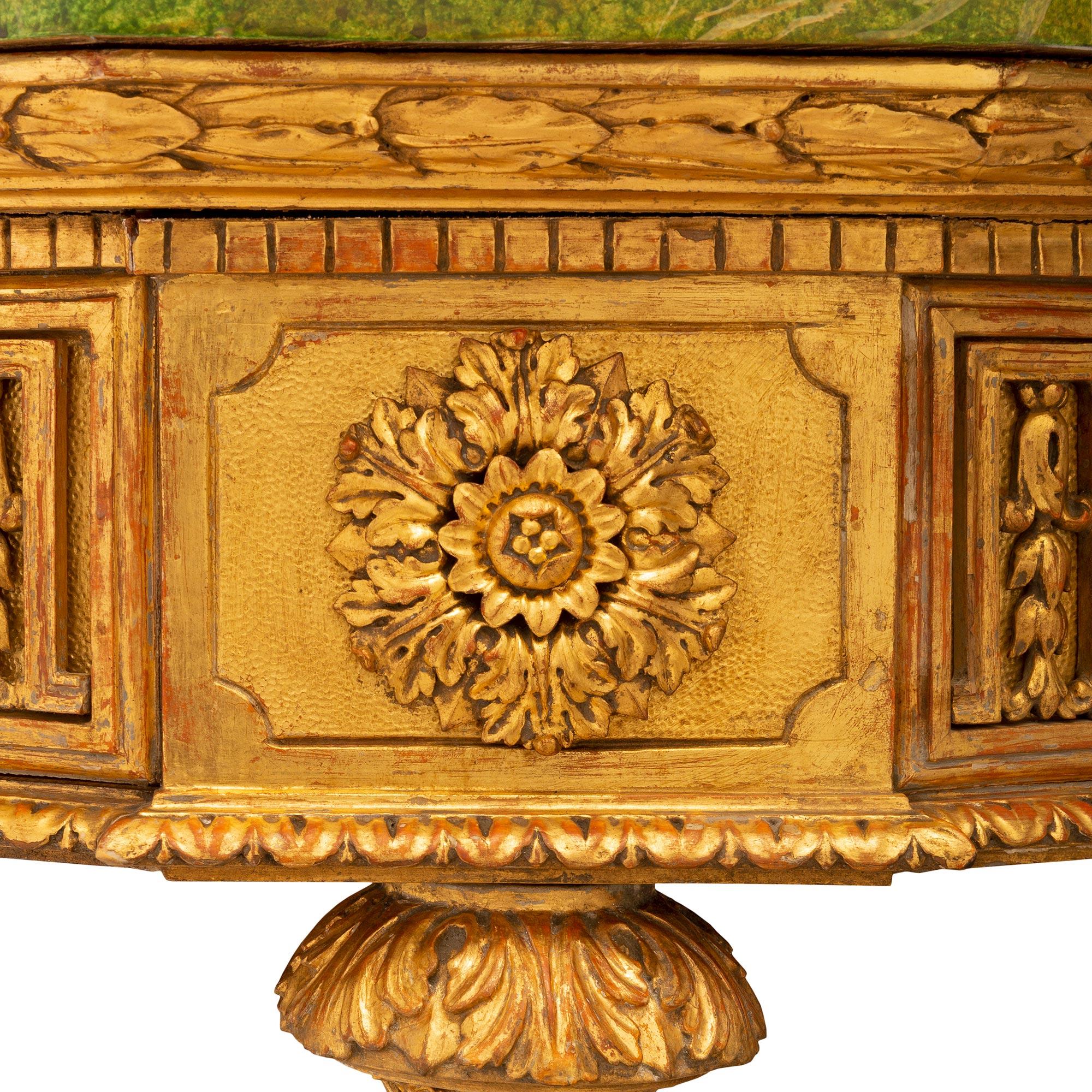 Italian 19th Century Louis XVI St. Giltwood and Faux Painted Marble Console For Sale 2