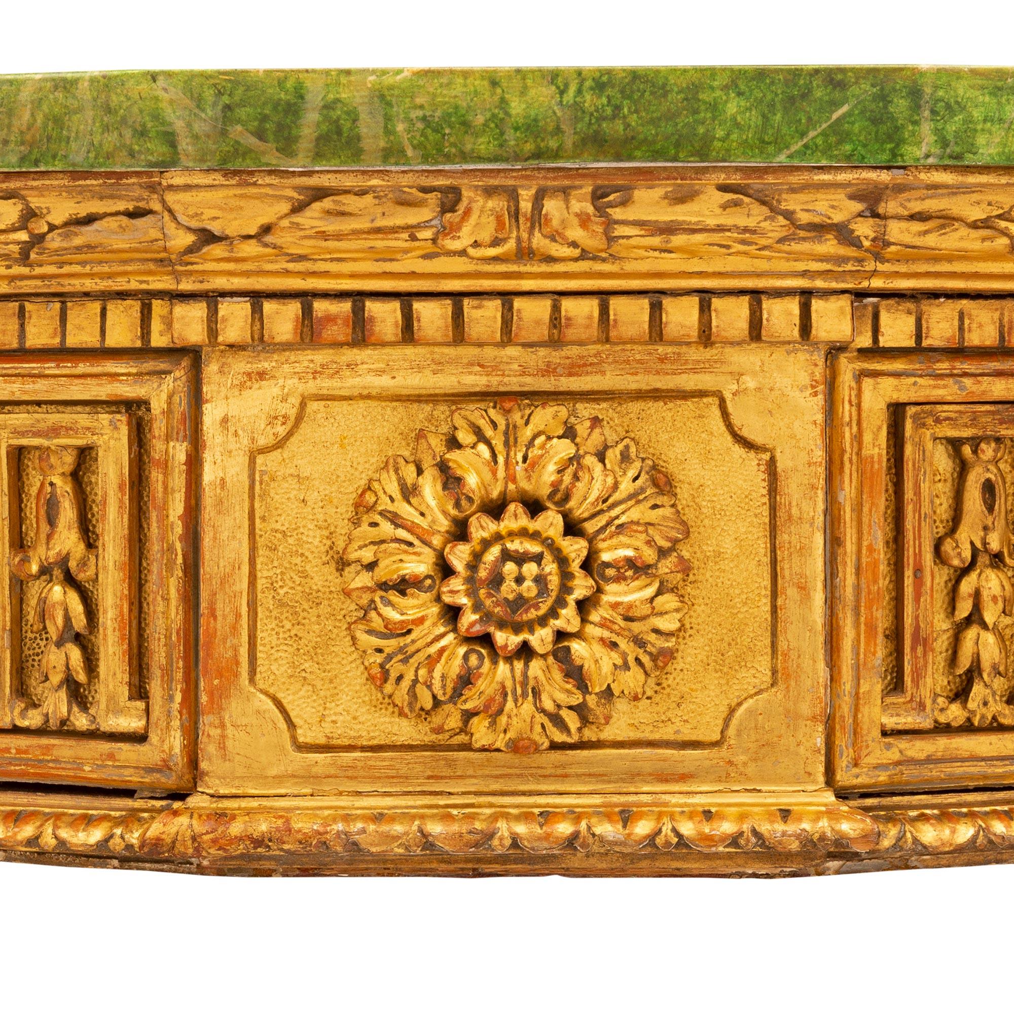 Italian 19th Century Louis XVI St. Giltwood and Faux Painted Marble Console For Sale 4