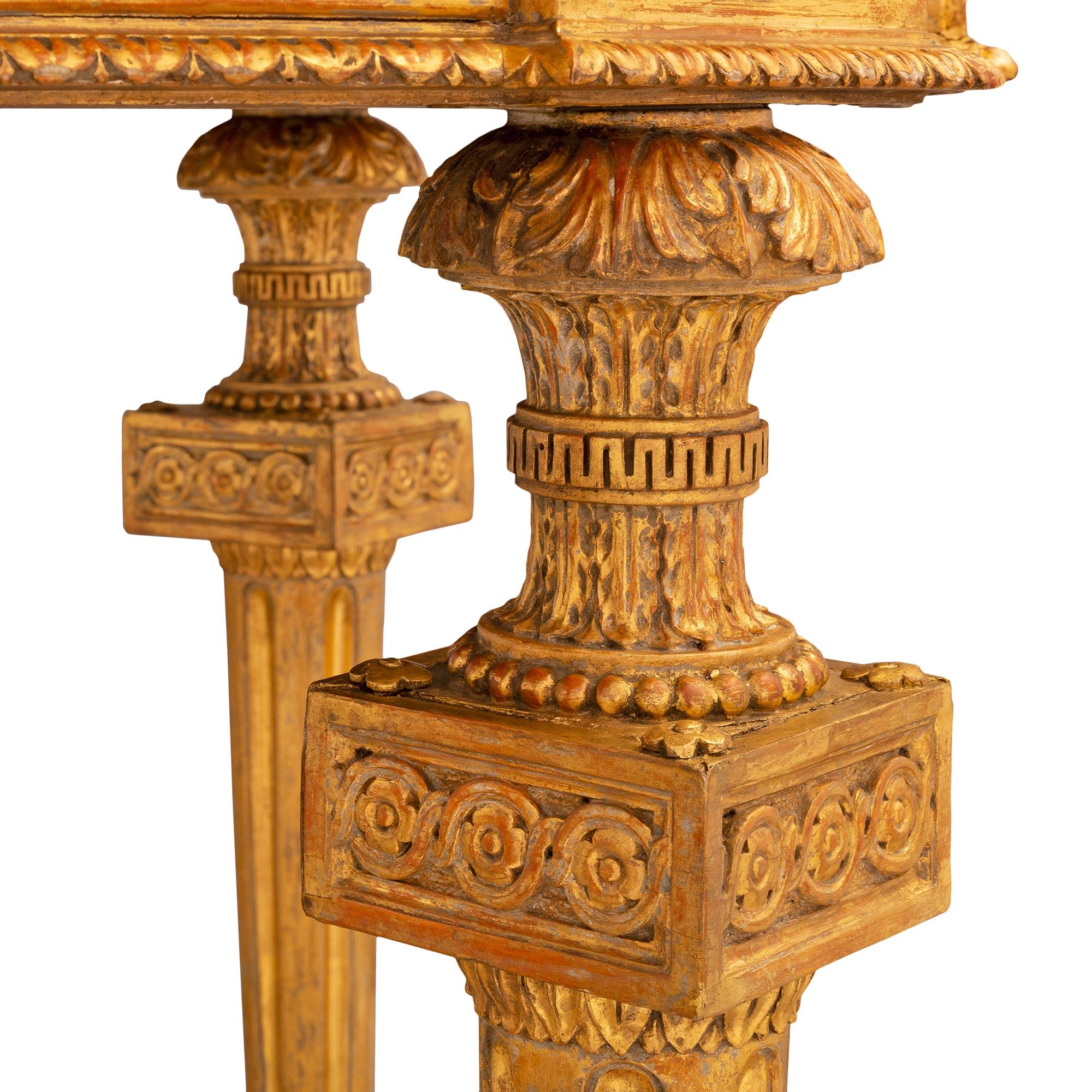 Italian 19th Century Louis XVI St. Giltwood and Faux Painted Marble Console For Sale 5