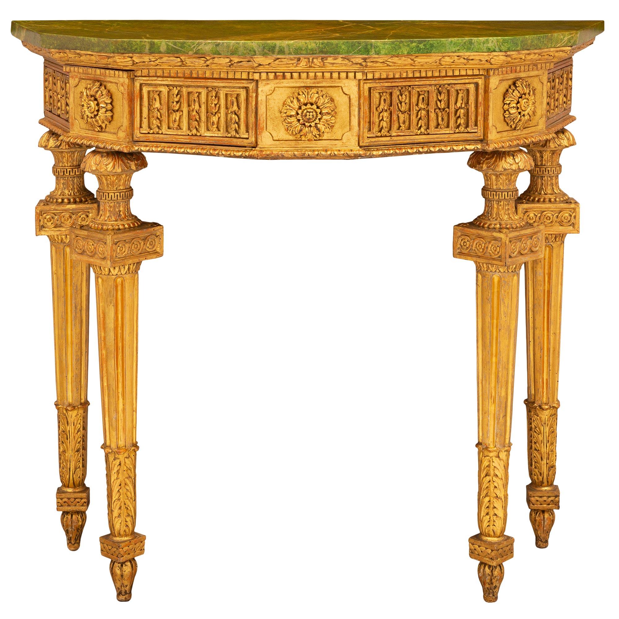 Italian 19th Century Louis XVI St. Giltwood and Faux Painted Marble Console For Sale