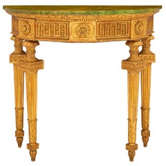 Console italienne Louis XVI du 19ème siècle en bois doré et faux marbre peint