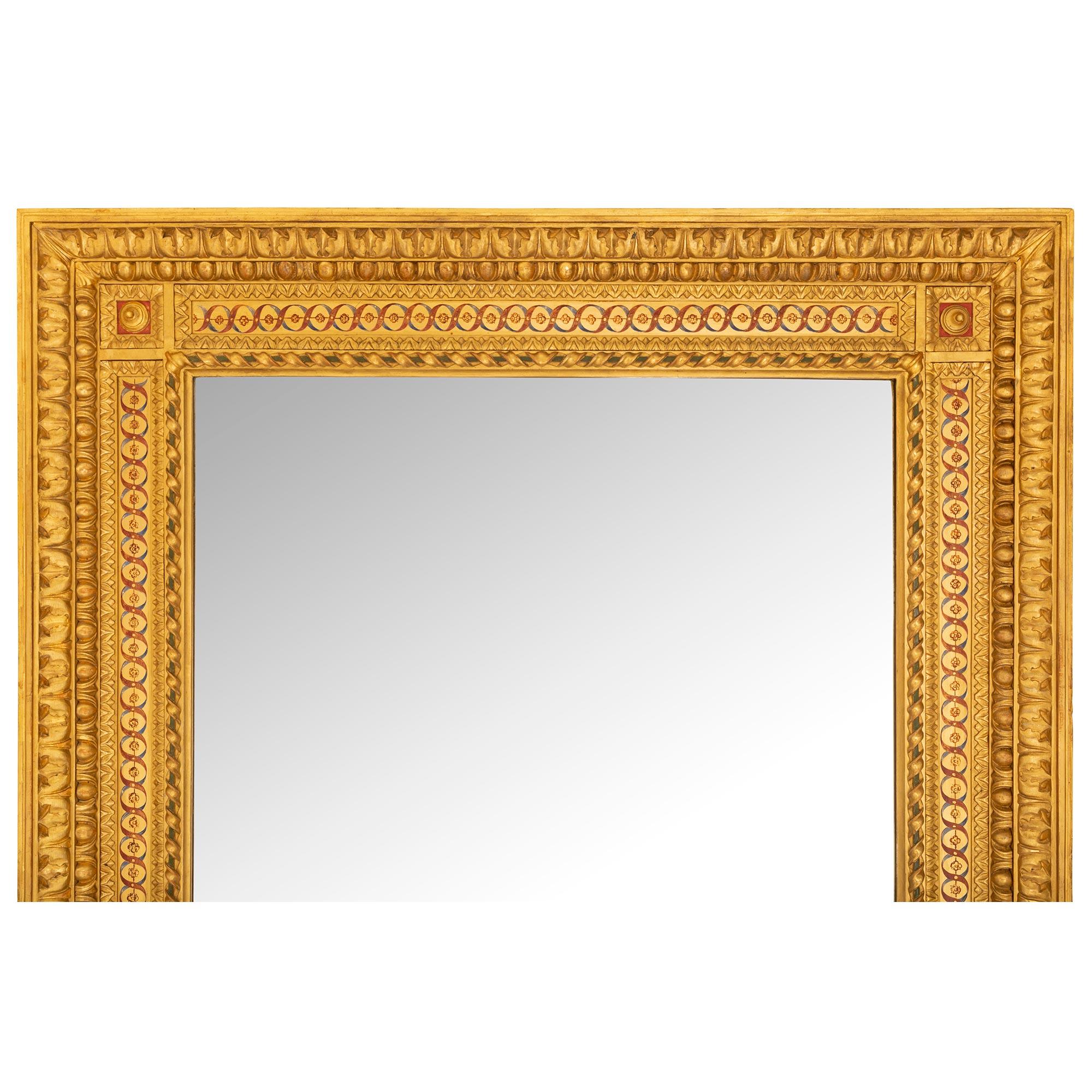 Italian 19th Century Louis XVI St. Giltwood and Hand Painted Mirror In Good Condition For Sale In West Palm Beach, FL