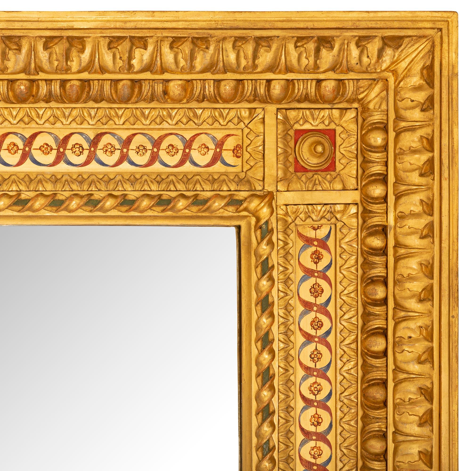 Italian 19th Century Louis XVI St. Giltwood and Hand Painted Mirror For Sale 1
