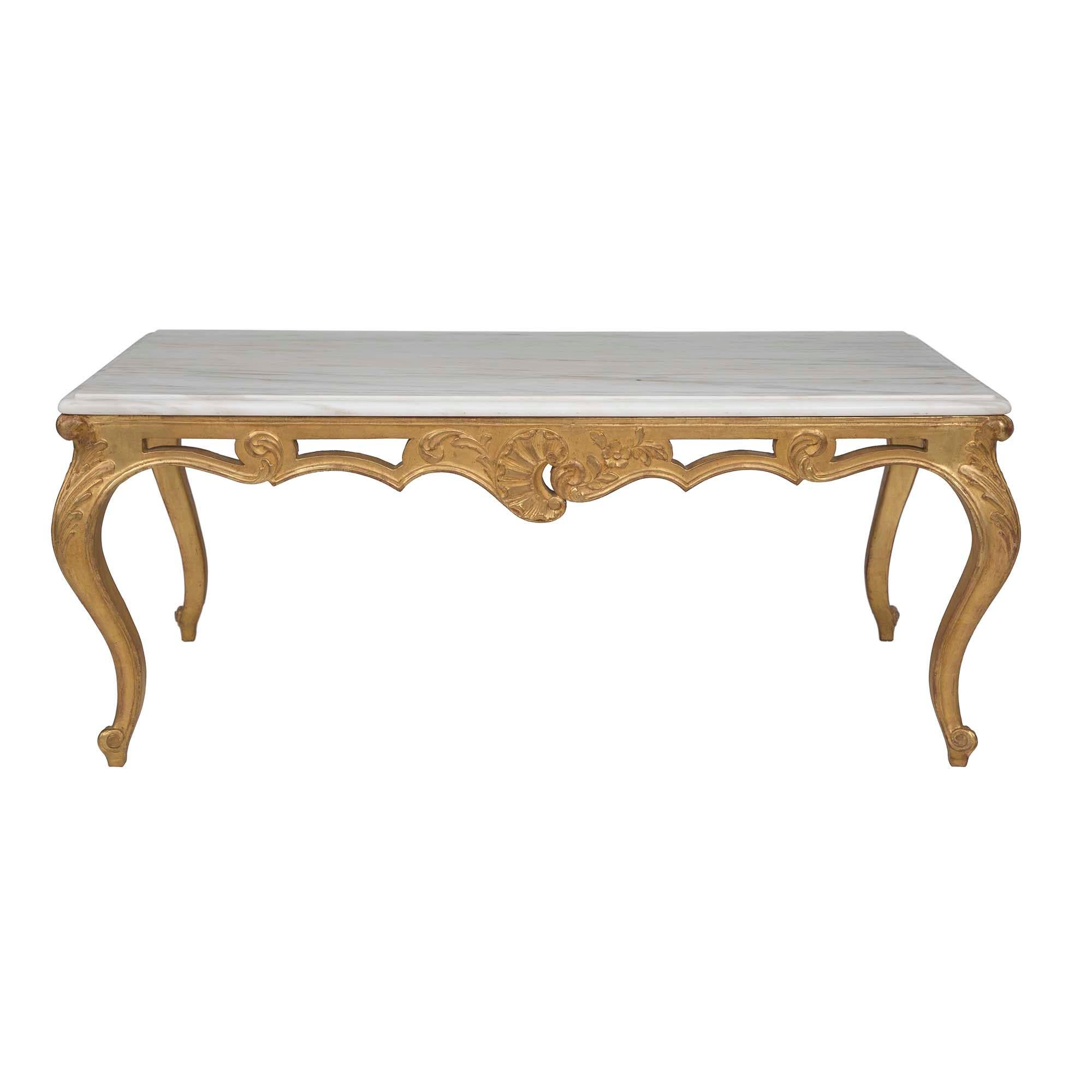 Italian 19th Century Louis XVI St. Giltwood and Marble Coffee Table For Sale