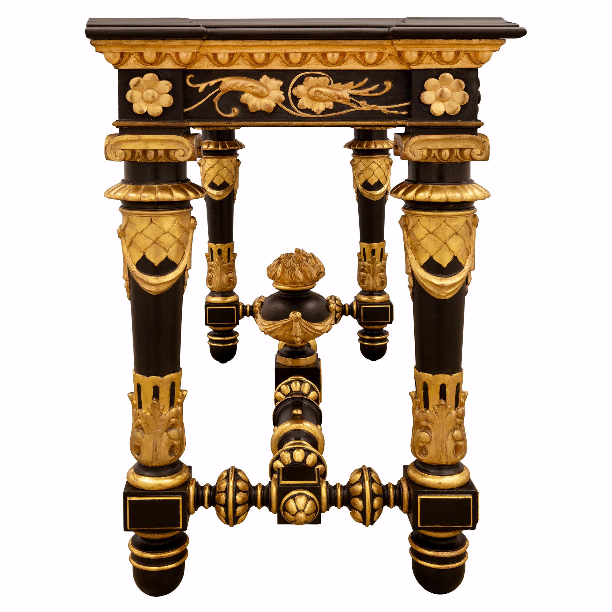 Belgian Black Marble Italian 19th Century Louis XVI St. Giltwood and Marble Console For Sale
