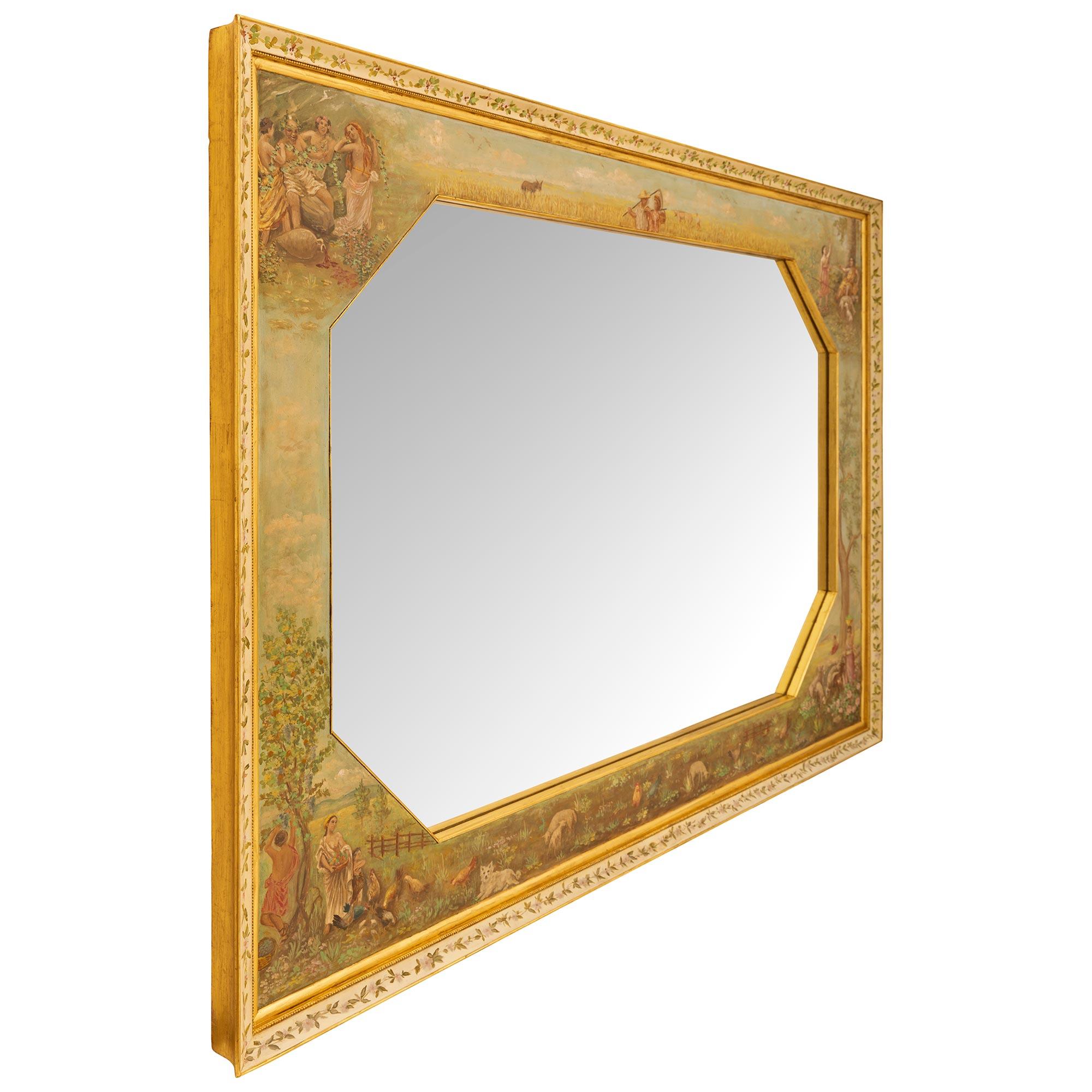 Miroir italien du XIXe siècle de style Louis XVI en bois doré et Wood Wood patiné Bon état - En vente à West Palm Beach, FL