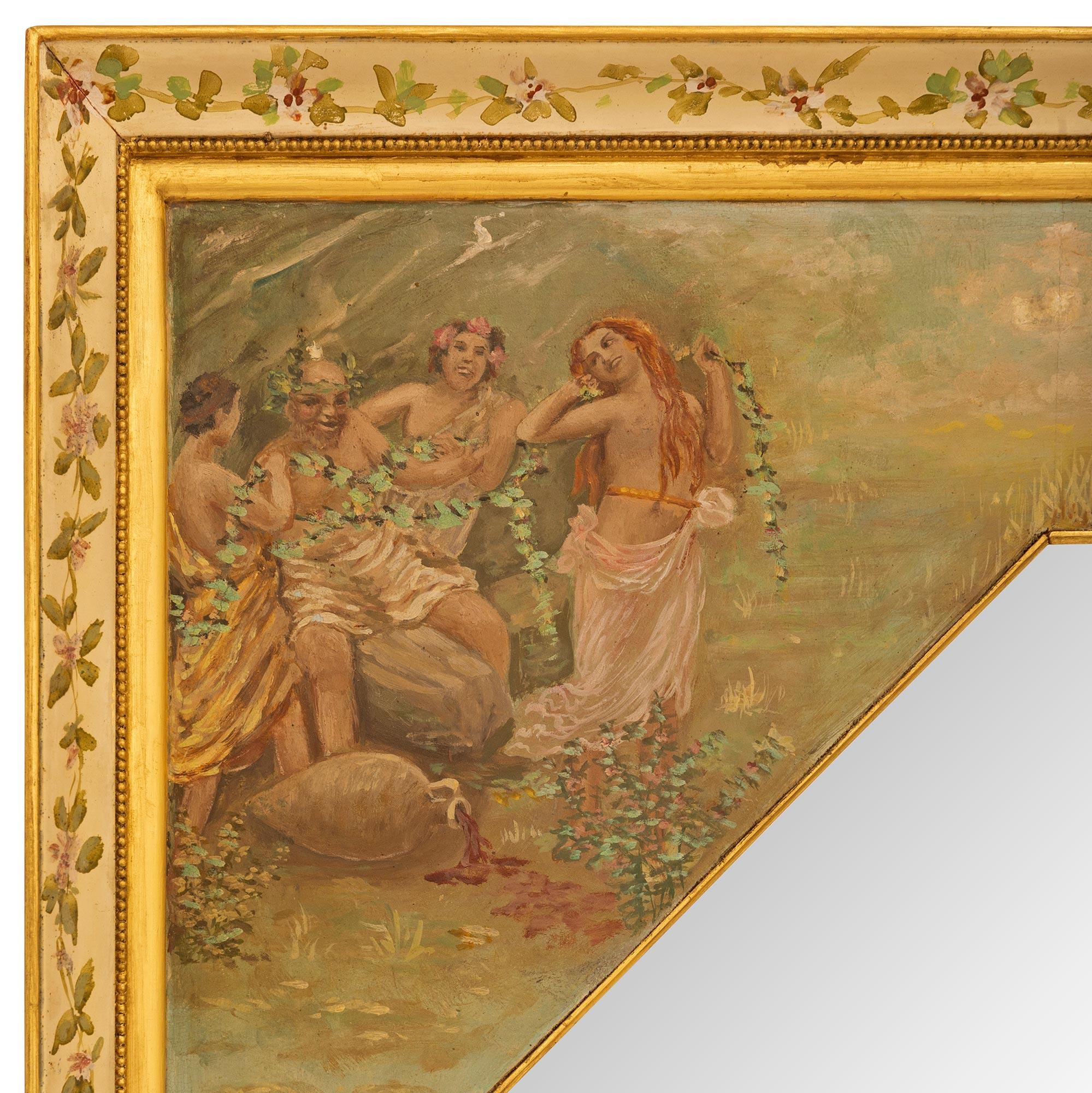 Miroir italien du XIXe siècle de style Louis XVI en bois doré et Wood Wood patiné en vente 1