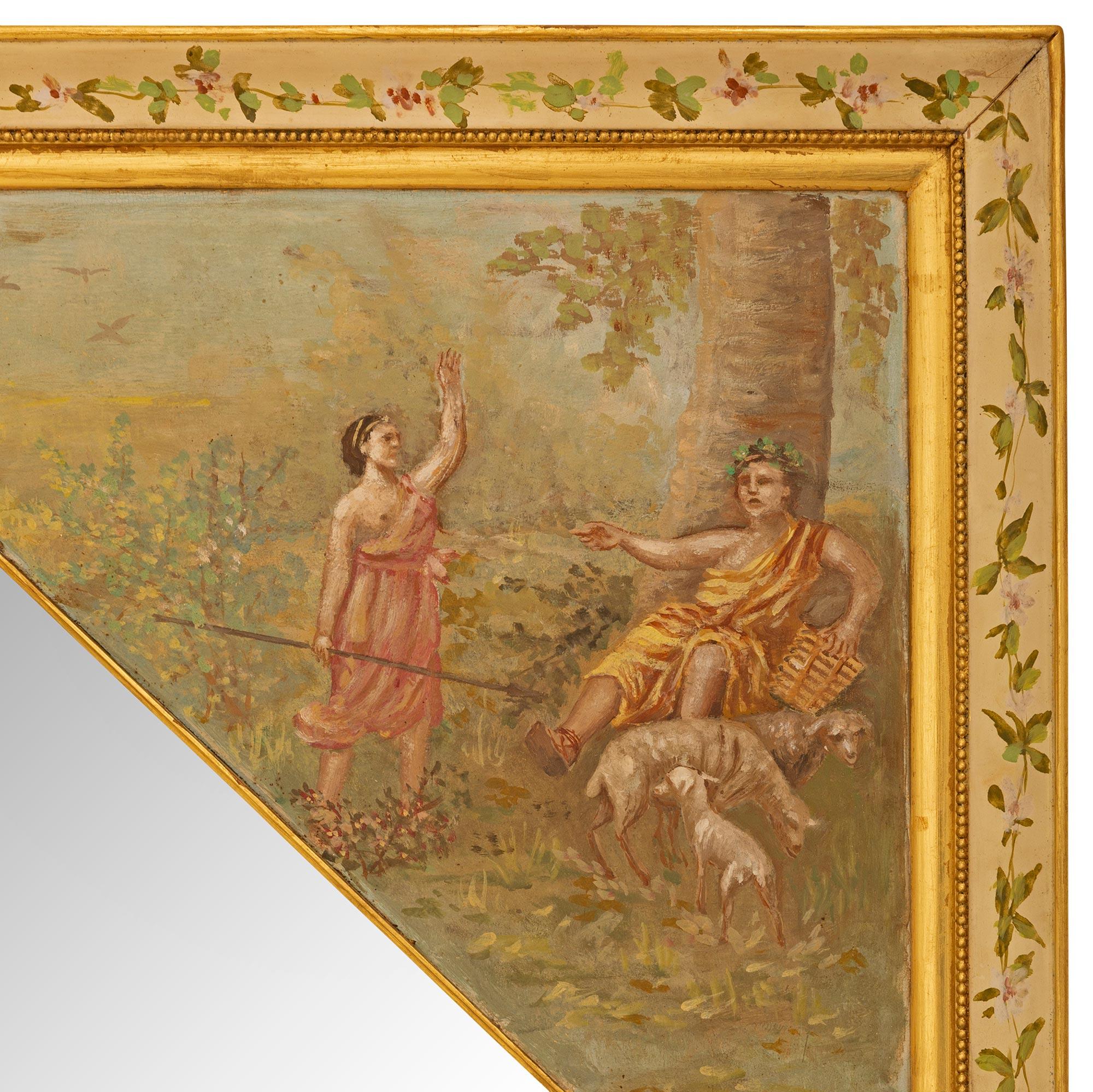 Miroir italien du XIXe siècle de style Louis XVI en bois doré et Wood Wood patiné en vente 2