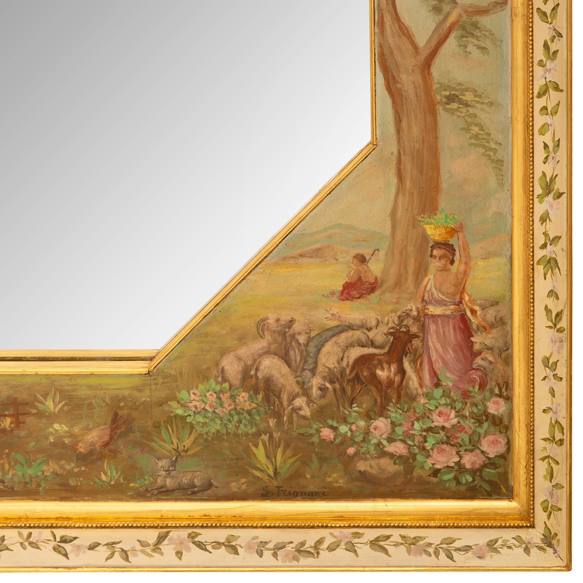 Miroir italien du XIXe siècle de style Louis XVI en bois doré et Wood Wood patiné en vente 5