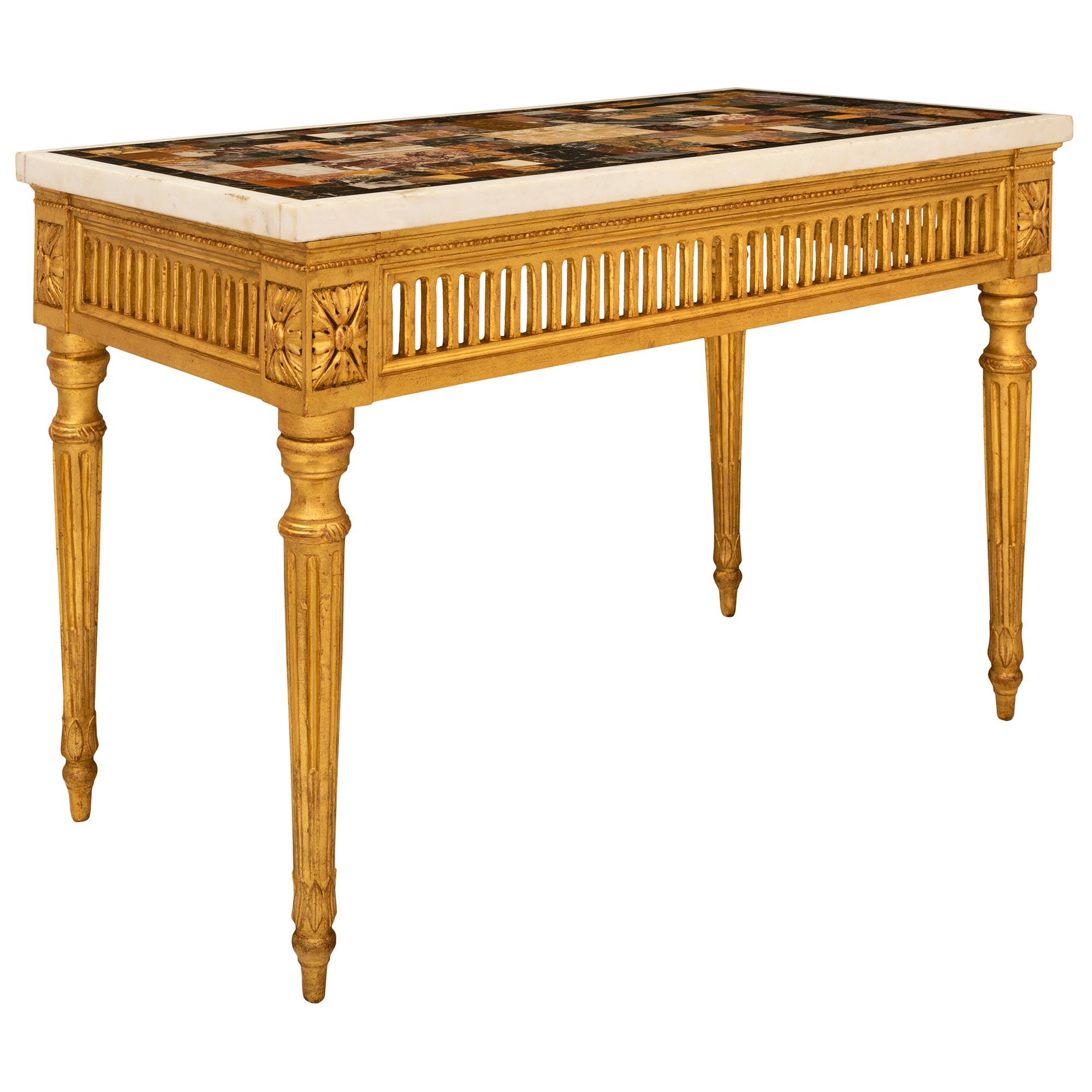 Italian 19th Century Louis XVI St. Giltwood and Specimen Marble Console In Good Condition For Sale In West Palm Beach, FL