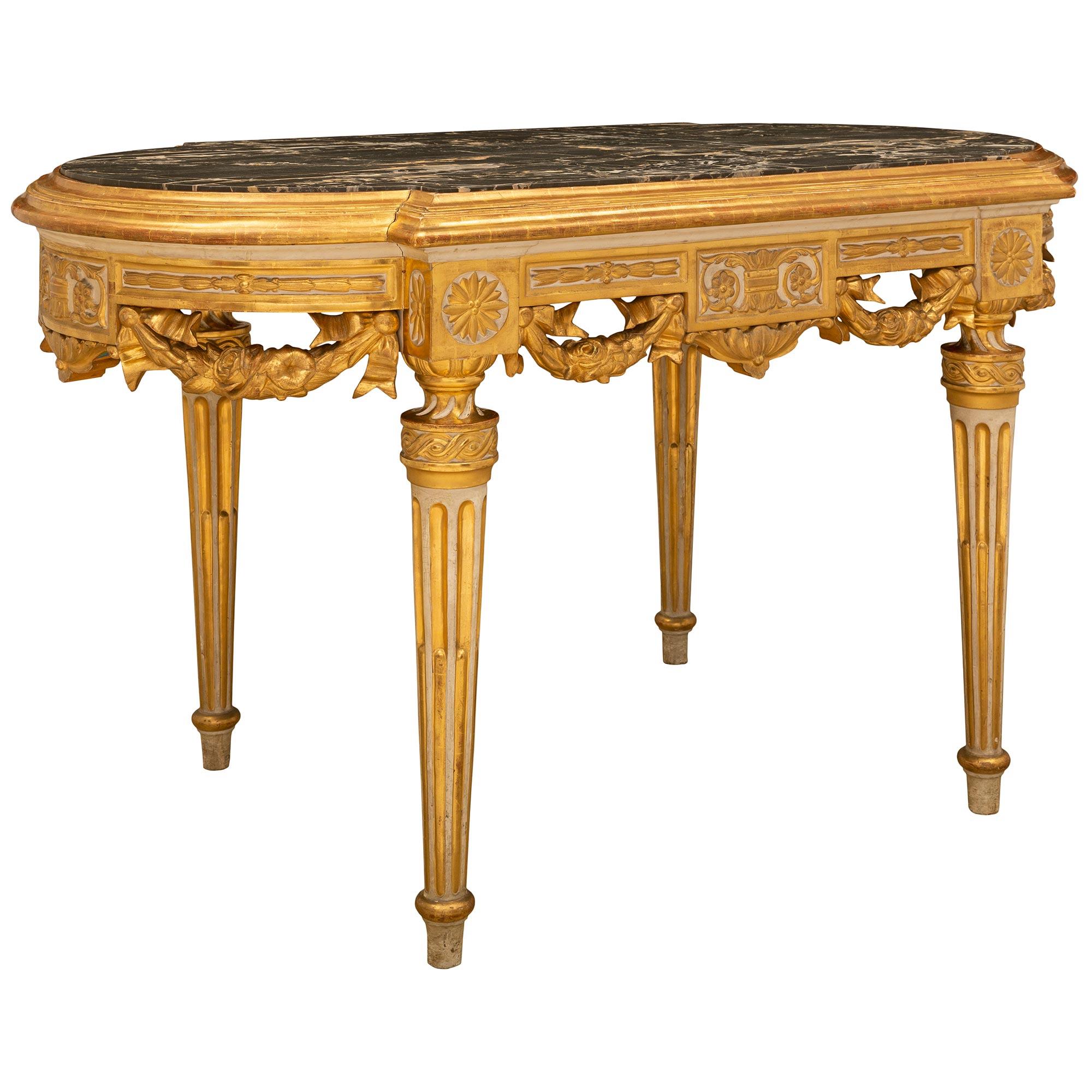 Patinated Italian 19th Century Louis XVI St. Giltwood Center Table For Sale