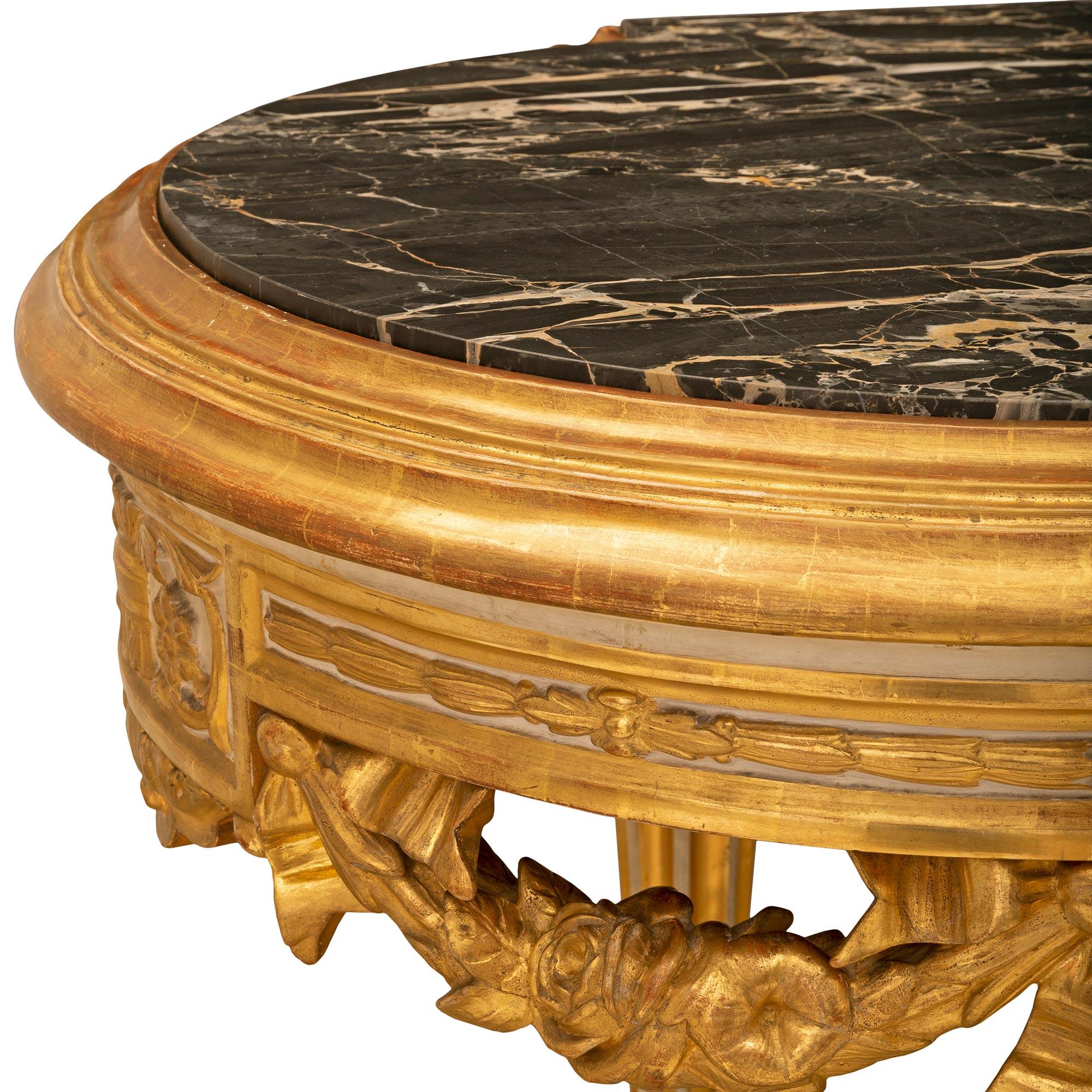 Marble Italian 19th Century Louis XVI St. Giltwood Center Table For Sale